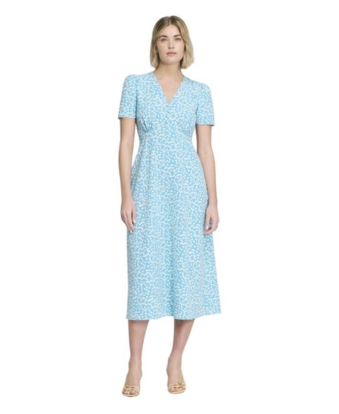 Женское платье Finery London Nieve Floral-Print V-Neck Short-Sleeve Midi, цвет: Синий вишнёвый