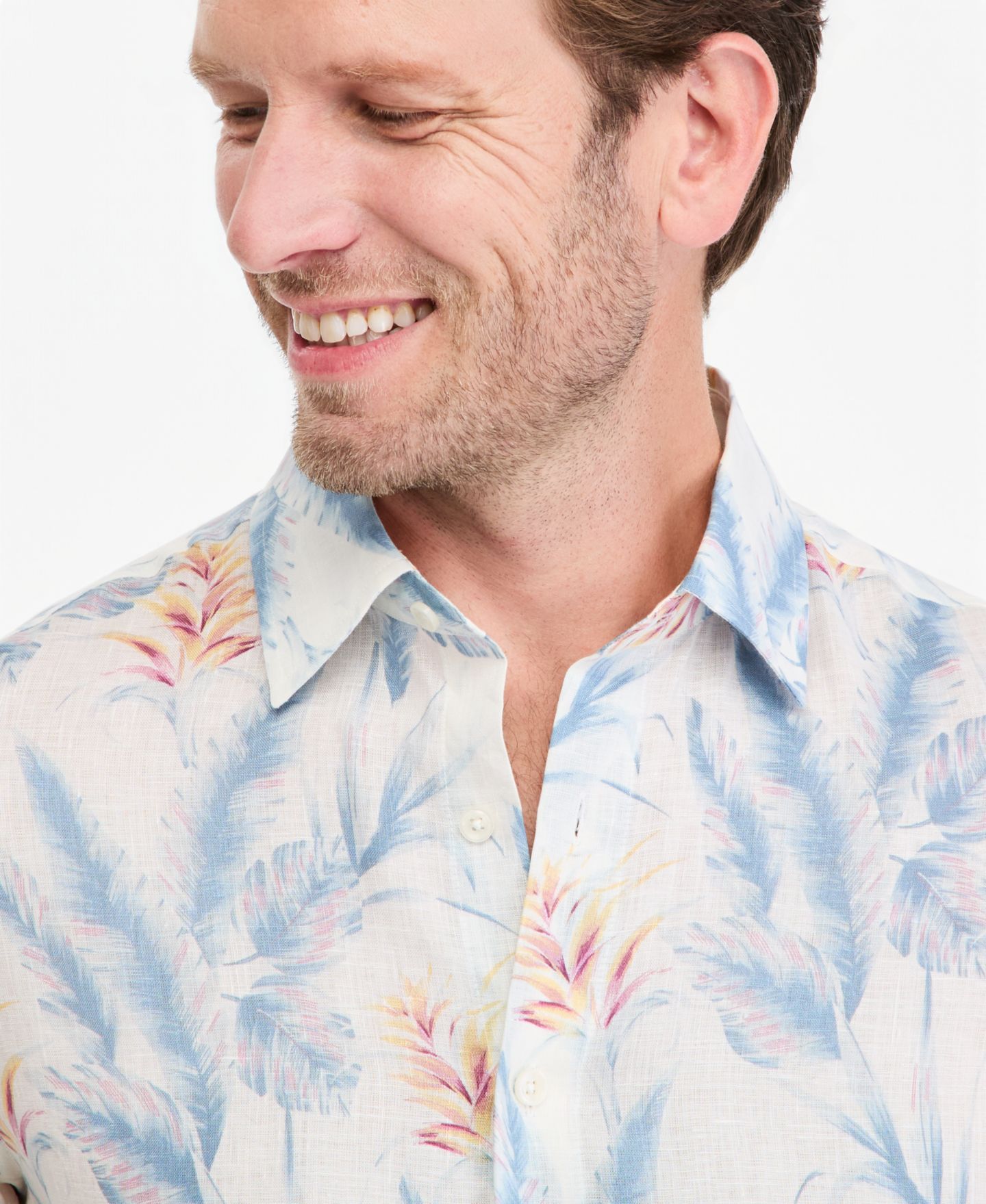 Мужская рубашка Club Room Floral-Print Point Collar Long-Sleeve Linen, цвет: Белый — фото 4