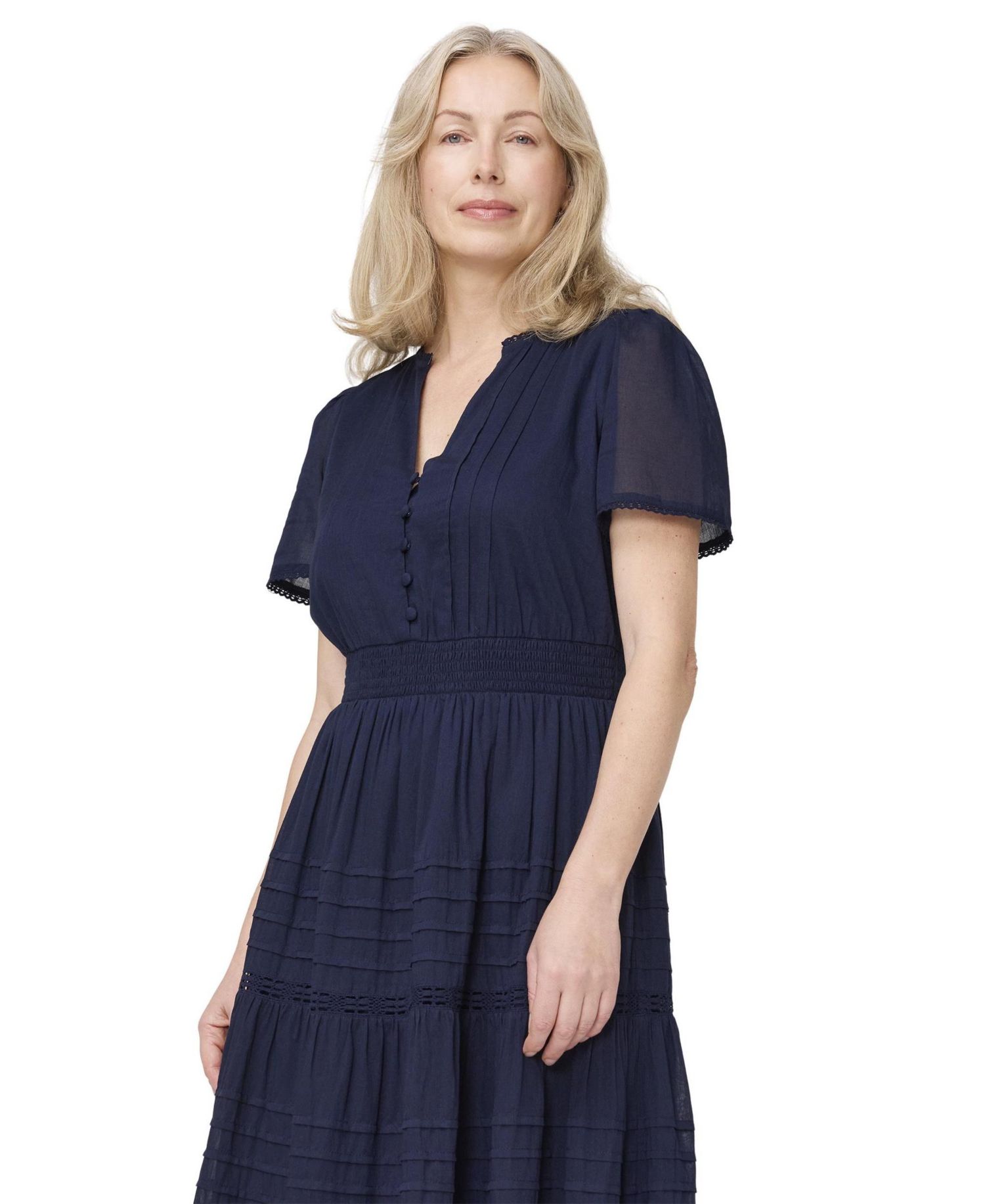Women's Juniper Short-Sleeve V-Neck Tiered Midi Dress