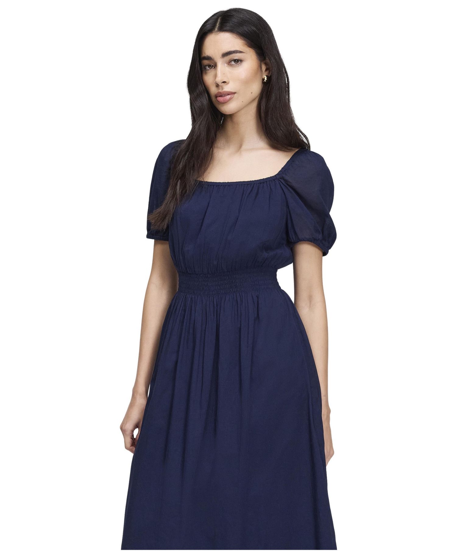 Women's Mandy Cotton Voile Square-Neck A-Line Puff-Sleeve Midi Dress