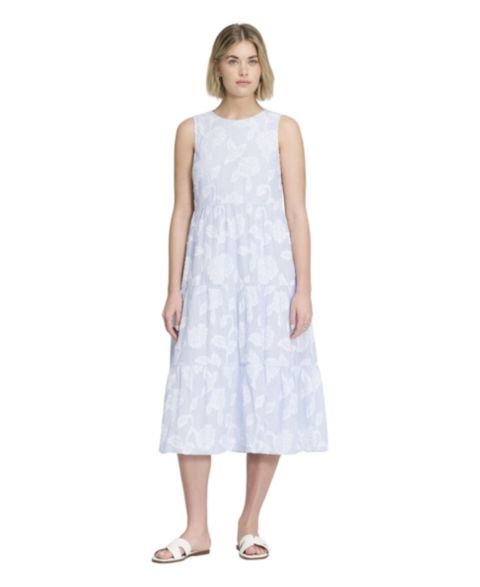 Женское платье Finery London Hollie Floral Tiered Midi, цвет: Синий с принтом полосатый