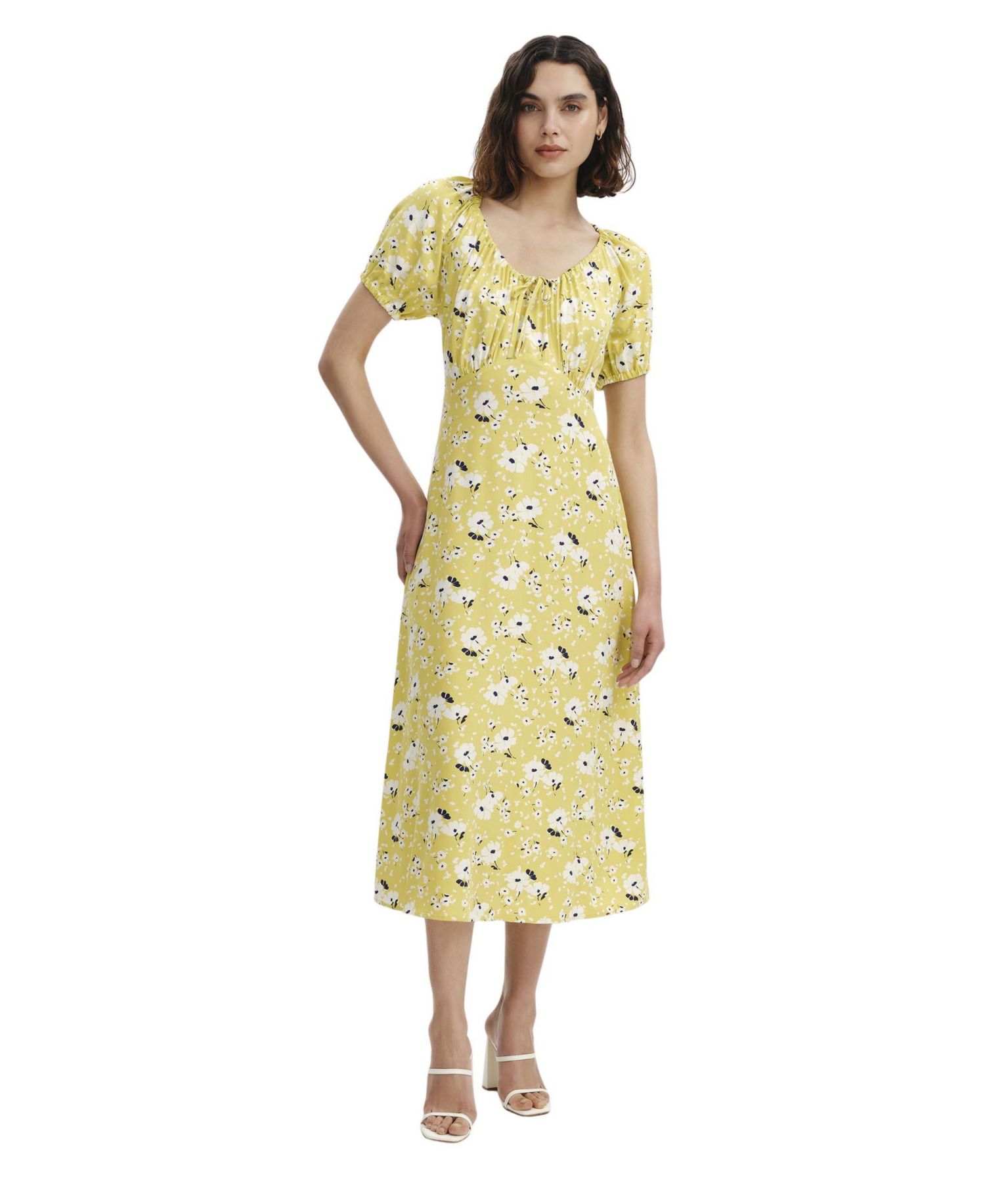 Women's Jada Puff-Sleeve Scoop-Neck Midi Dress