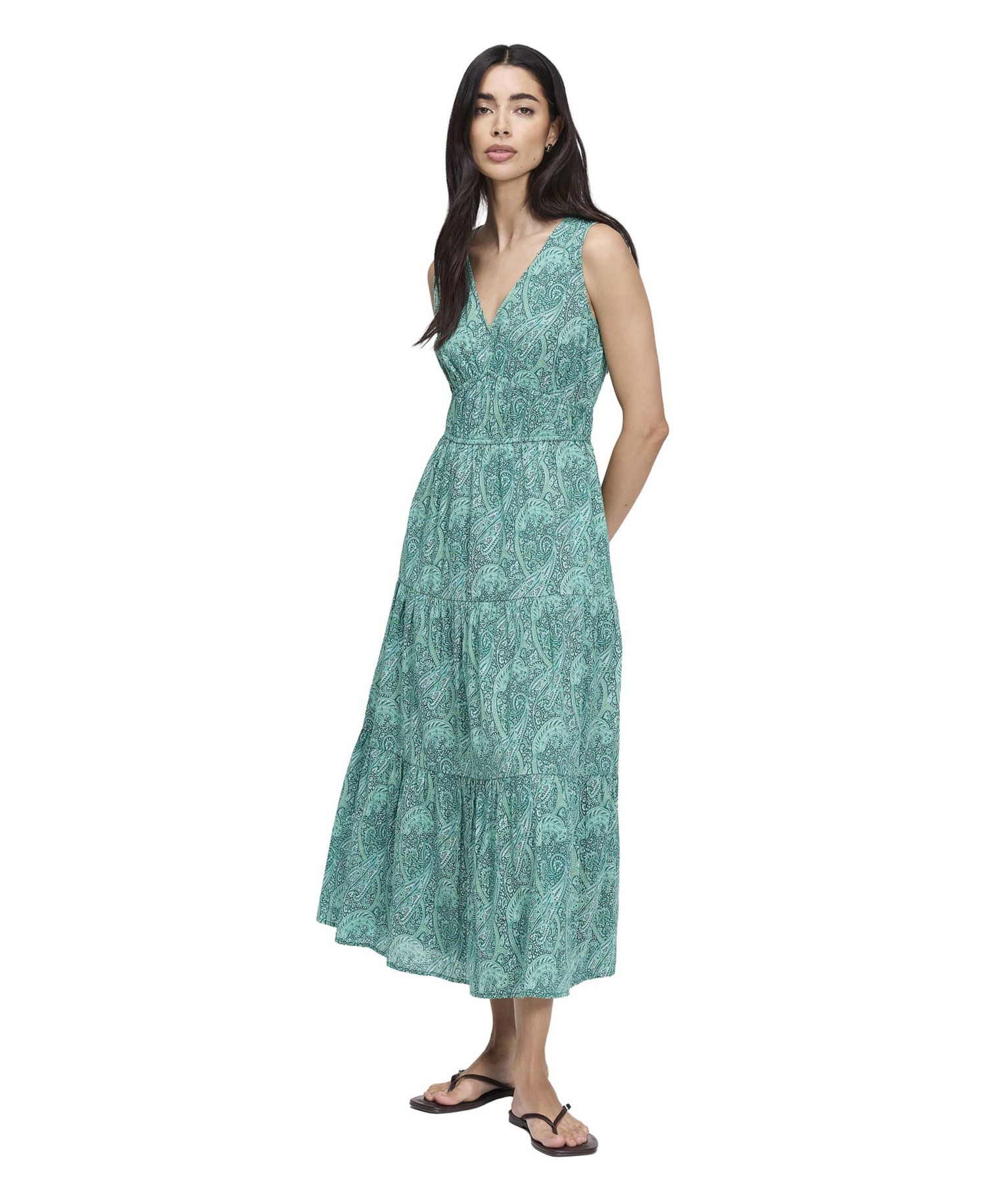 Women's Shannon Tiered Paisley Midi Dress with Pockets