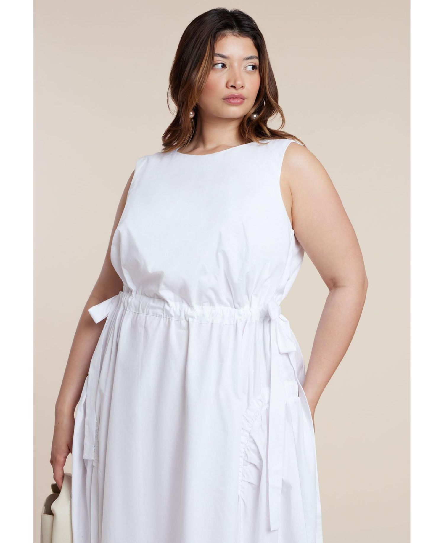 Women's Cinch Waist Poplin Midi Dress