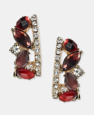 Women's Red Crystal Cluster Small Hoop Earrings