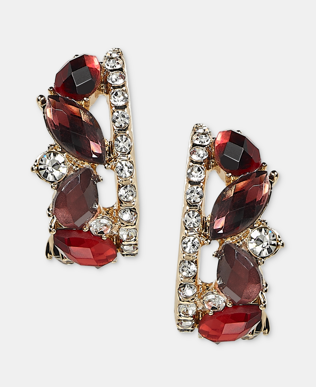 Anne Klein Women's Red Crystal Cluster Small Hoop Earrings
