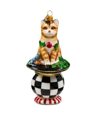 Cat on Tuffet Glass Ornament