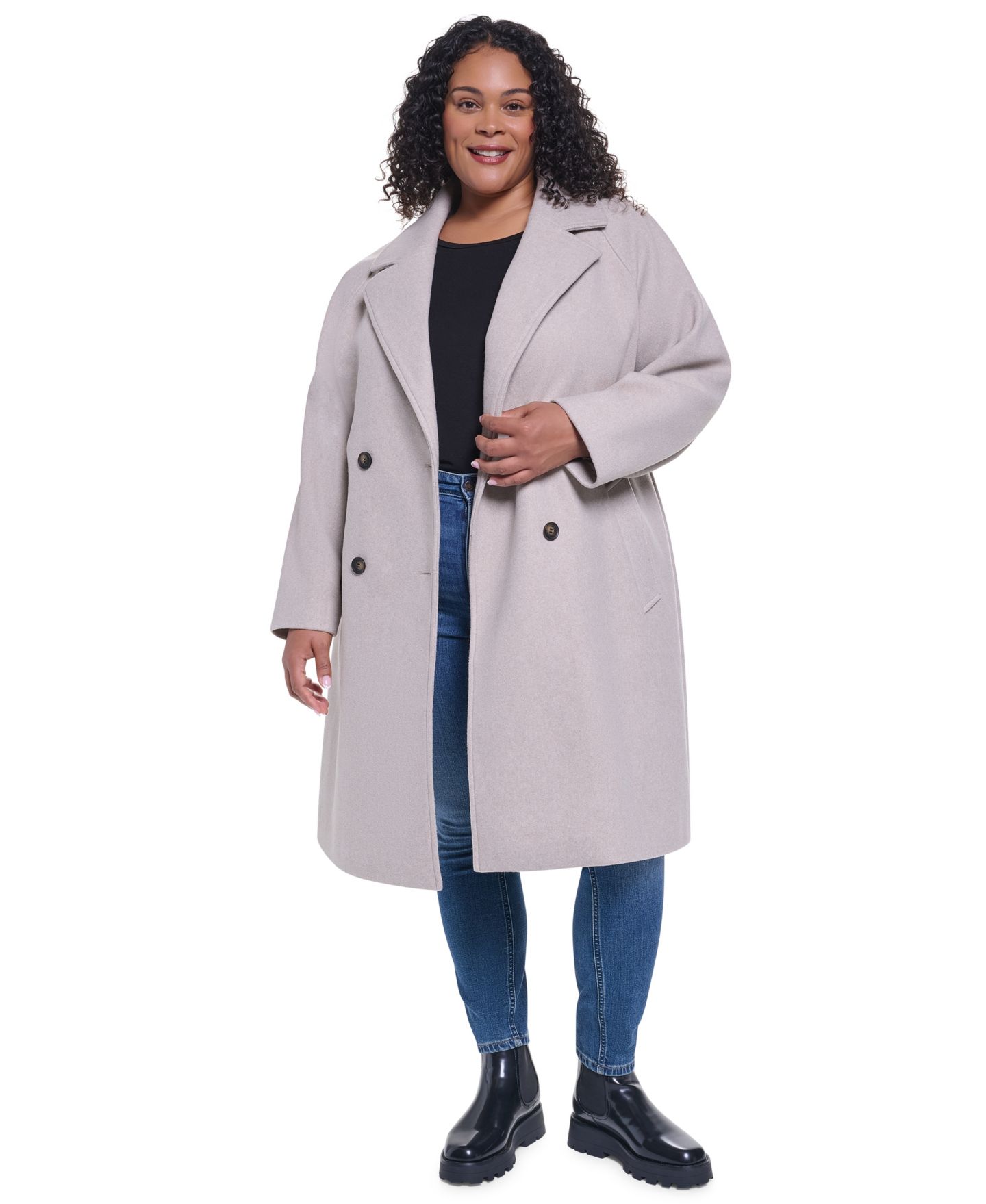 Женское пальто DKNY Plus Size Double-Breasted Belted Notch Collar, цвет: Берёзовый — фото 2