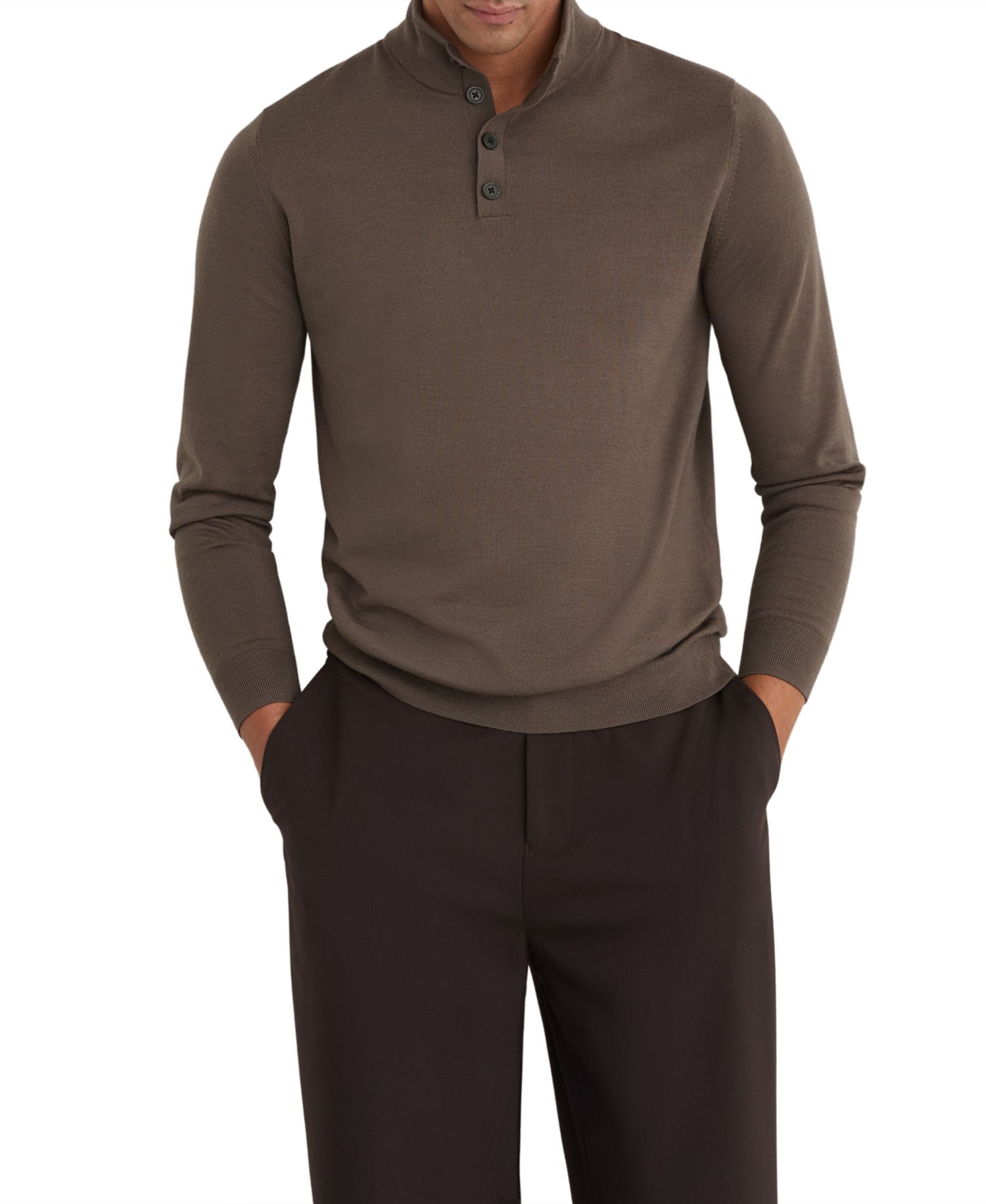 Men's Farnham Merino Wool Slim-Fit Funnel-Neck Half-Button Jumper Sweater