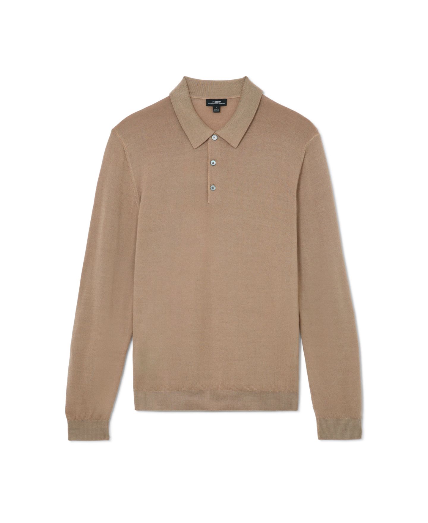 Мужское поло REISS Jay Slim-Fit Pigment-Dyed Merino Wool Long-Sleeve Polo Shirt, цвет: Серо-коричневый коричневый — фото 5