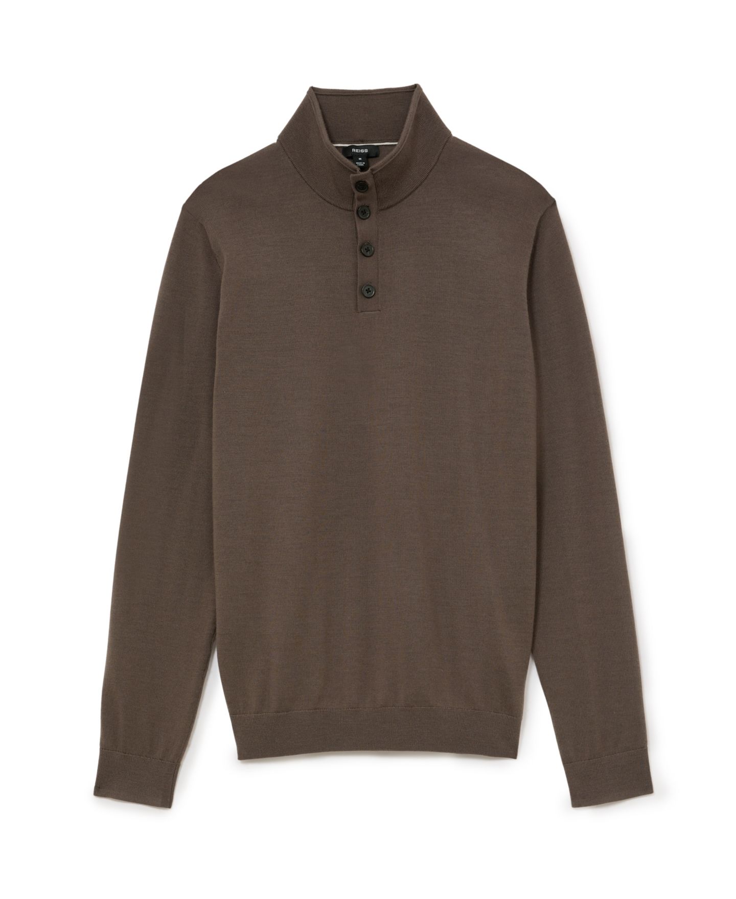 Мужской свитер REISS Farnham Merino Wool Slim-Fit Funnel-Neck Half-Button Jumper, цвет: Коричневый — фото 5