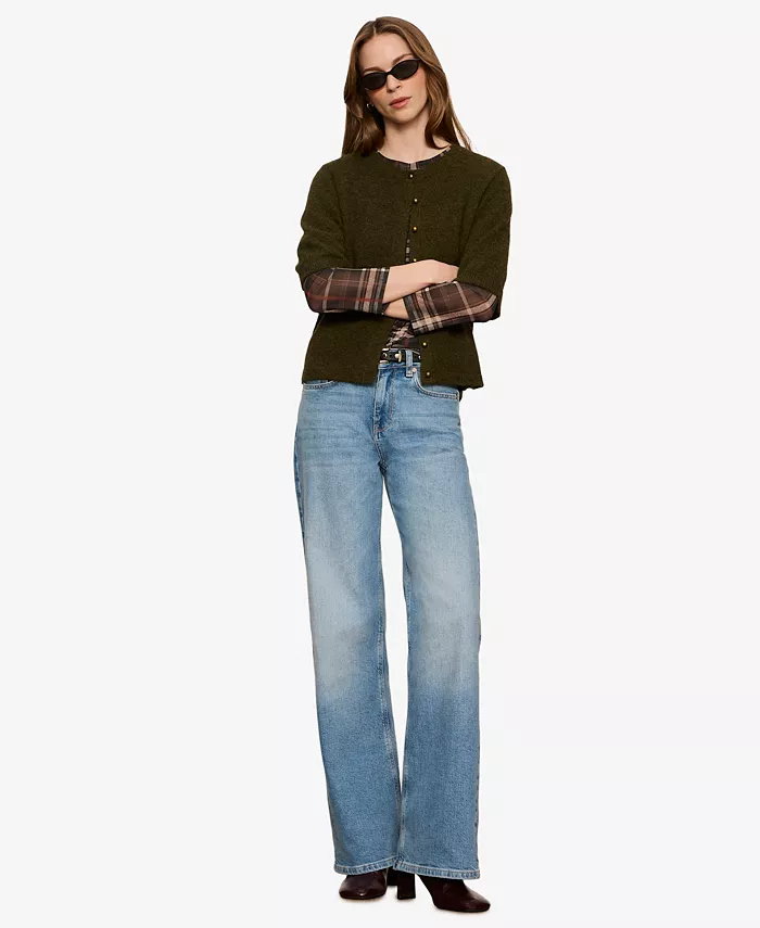 Women's Plaid Mesh 3/4 Sleeve Top - thumbnail 5