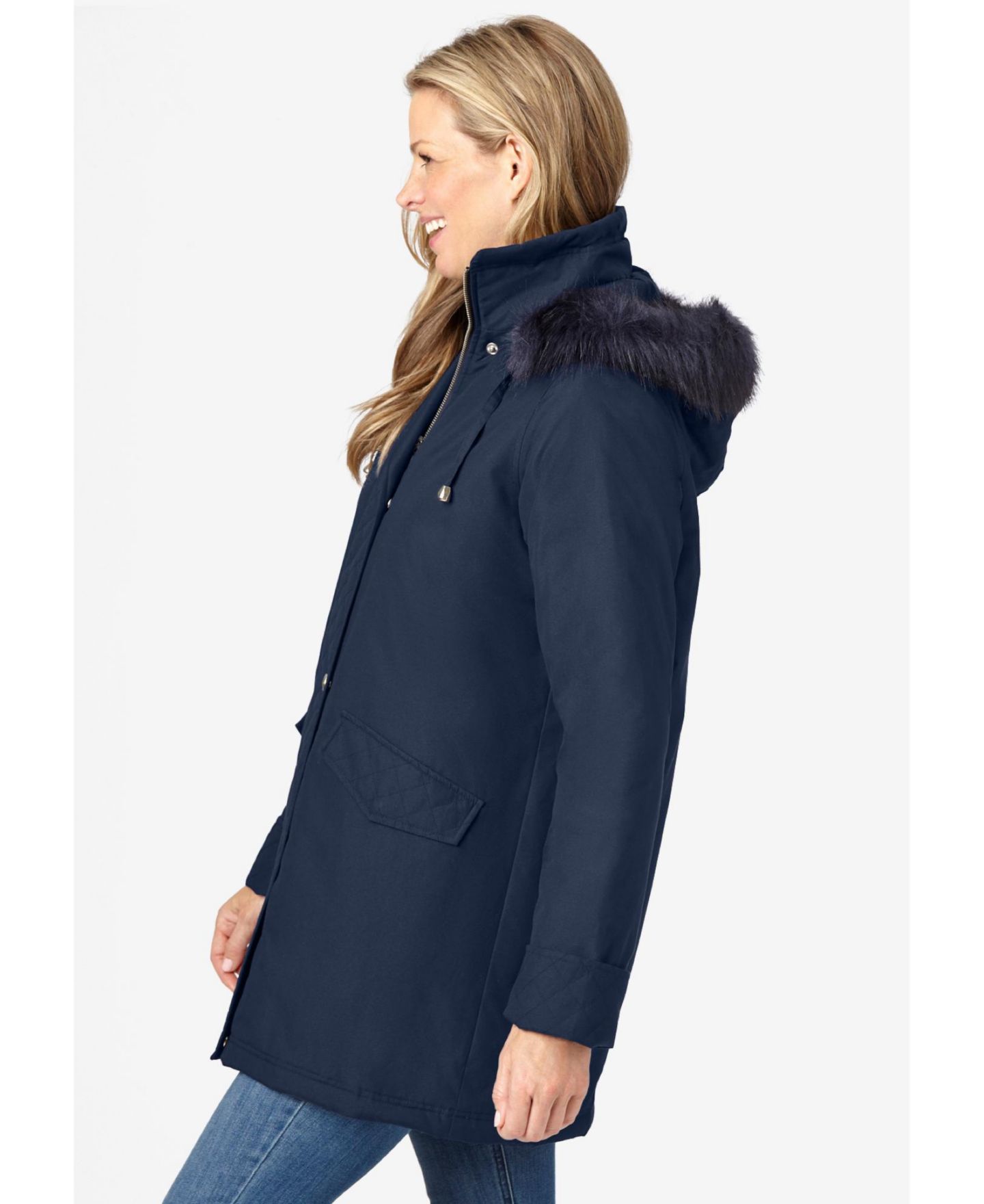 Женская куртка Woman Within Plus Size Faux Fur Down Parka, цвет: Тёмно-синий — фото 3