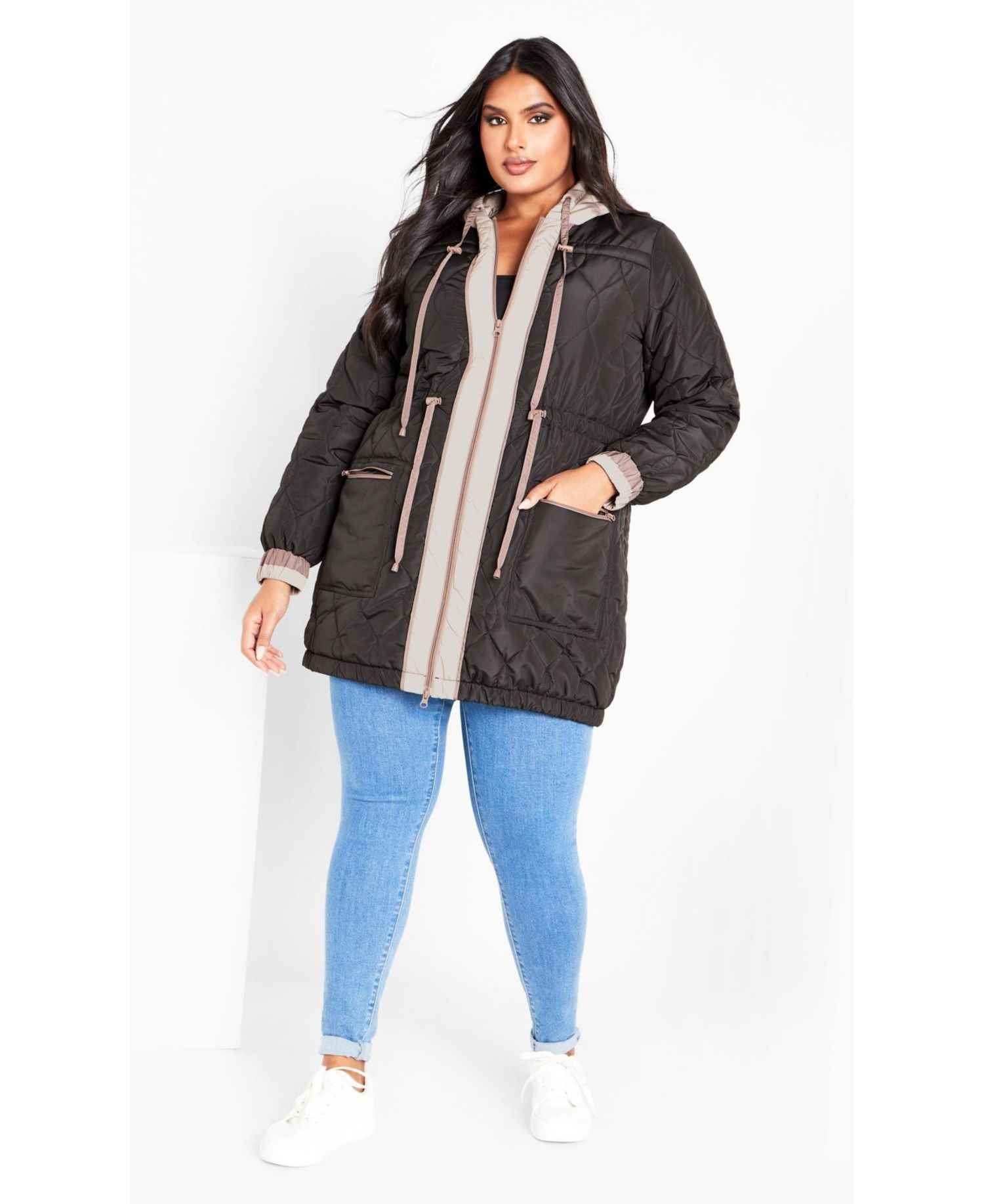 Women's Plus Size Clio Quilt Padded Hooded Neck Coat