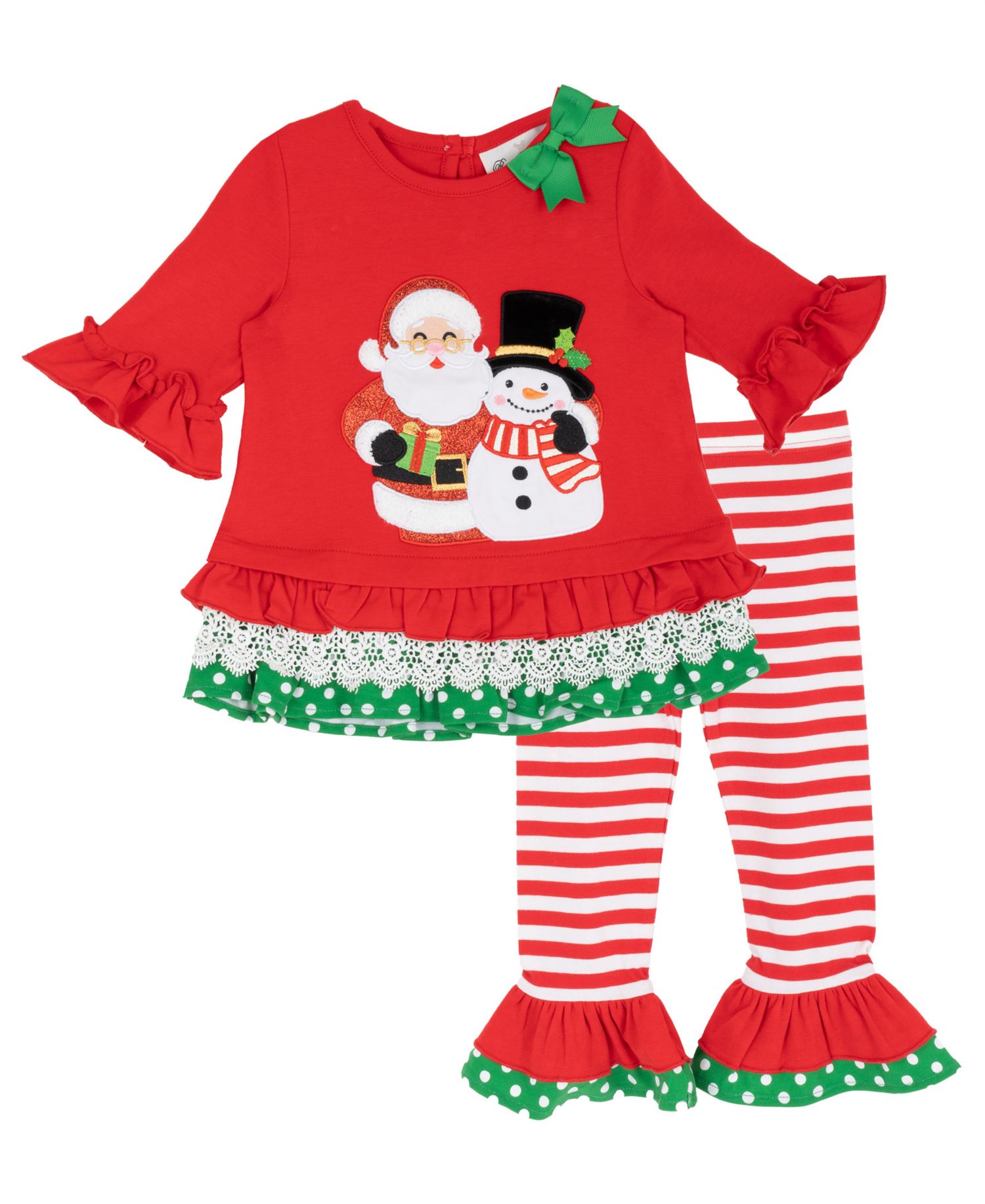 Baby Girls' Solid Knit and Snowman Applique Top and Stripe Knit Leggings, 2-Piece Set