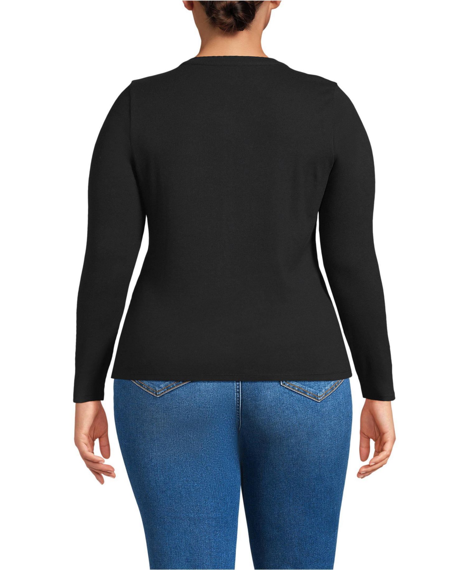 Plus Size Long-Sleeve Micro-Rib Button-Through Cardigan