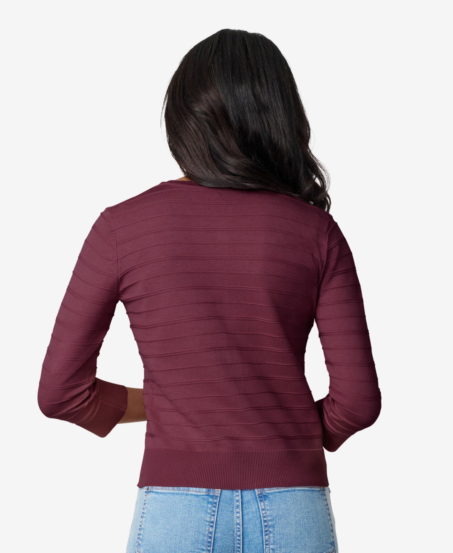Женский кардиган Melissa Paige Petite Ottoman-Rib 3/4-Sleeve Crewneck, цвет: Каберне красный — фото 2
