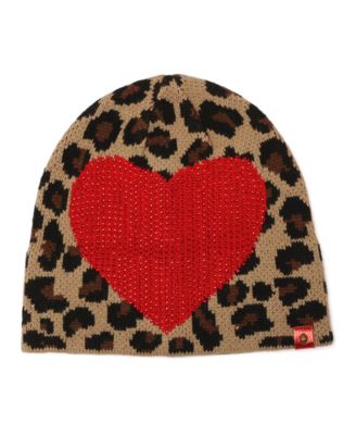 Women's Leopard-Print Hotfix Heart Beanie