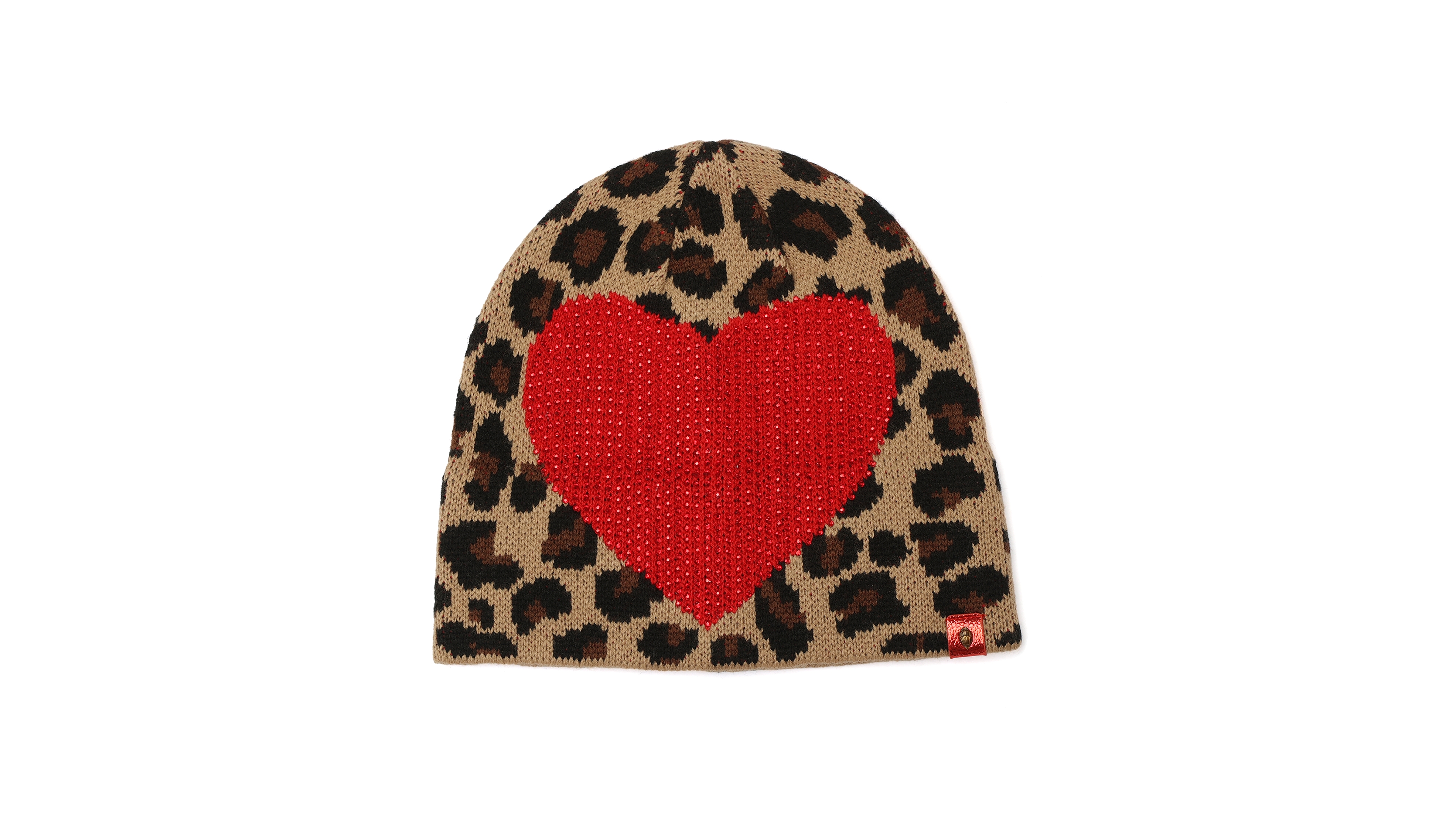 Kurt Geiger Women's Leopard-Print Hotfix Heart Beanie