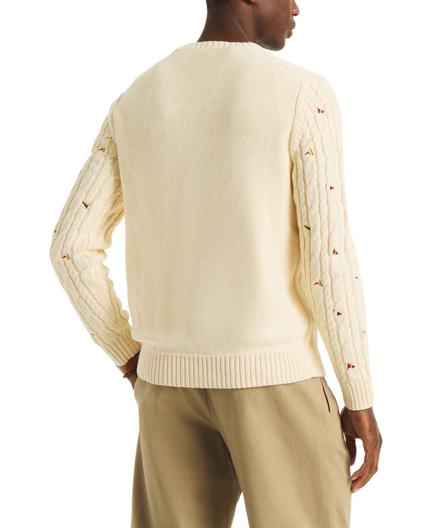 Men's Crewneck Embroidered Nautical Flag Cable Sweater