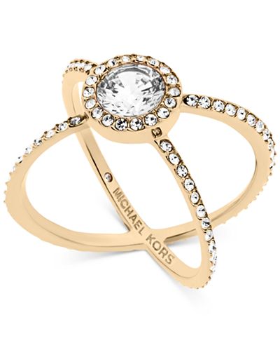 Michael Kors Crystal Pavé Crisscross Barrel Ring