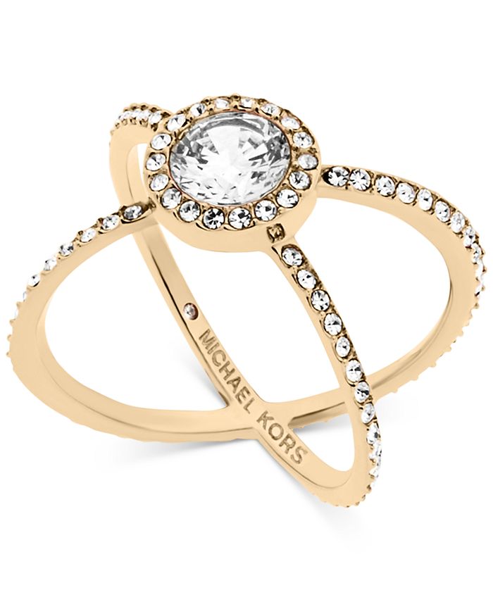 Michael Kors Crystal Pav Crisscross Barrel Ring Macy s