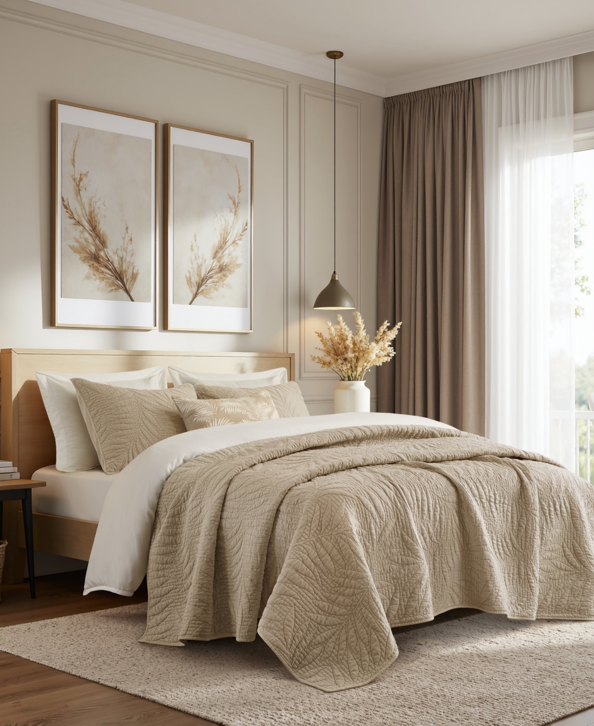 Harbor House Botanical Leaves Stone-Washed Cotton 3-Piece Quilt Set