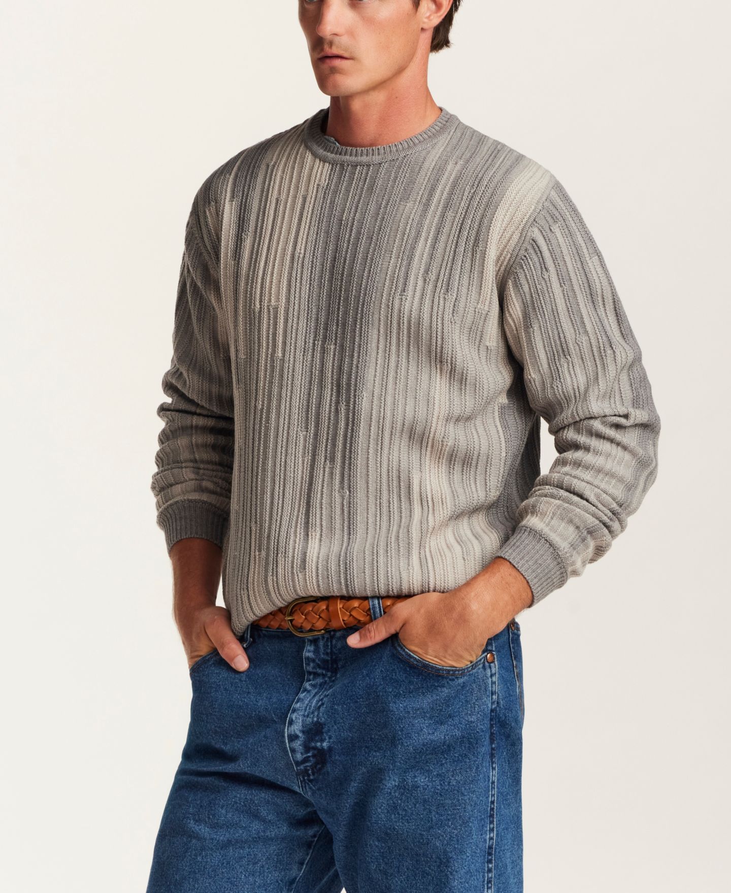Мужской свитер Weatherproof Vintage Textured Vertical Gradient Crew Neck, цвет: Серый — фото 2