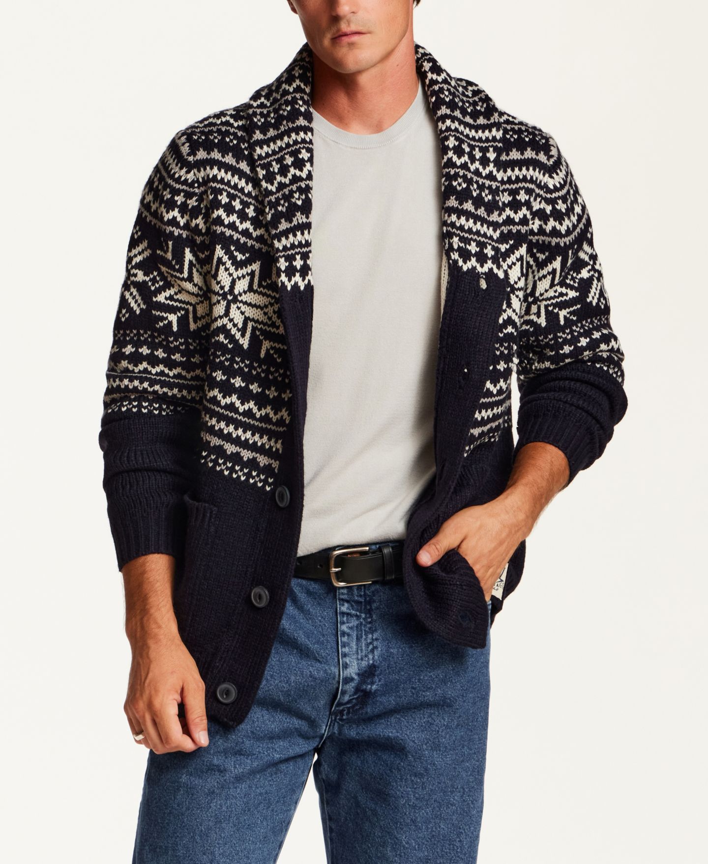 Мужская куртка Weatherproof Vintage Snowflake Shawl Collar Sweater Jacket, цвет: Тёмно-синий — фото 2