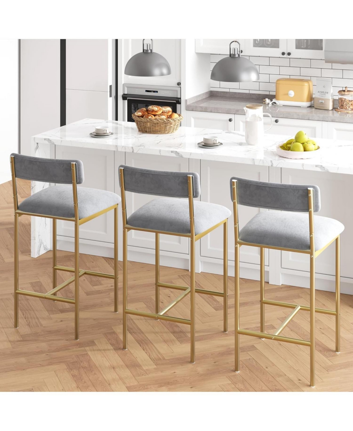 homfan Bar Height 3-Piece Pub Table and 2 Stools Set with Storage Shelf for Kitchen Dining Room