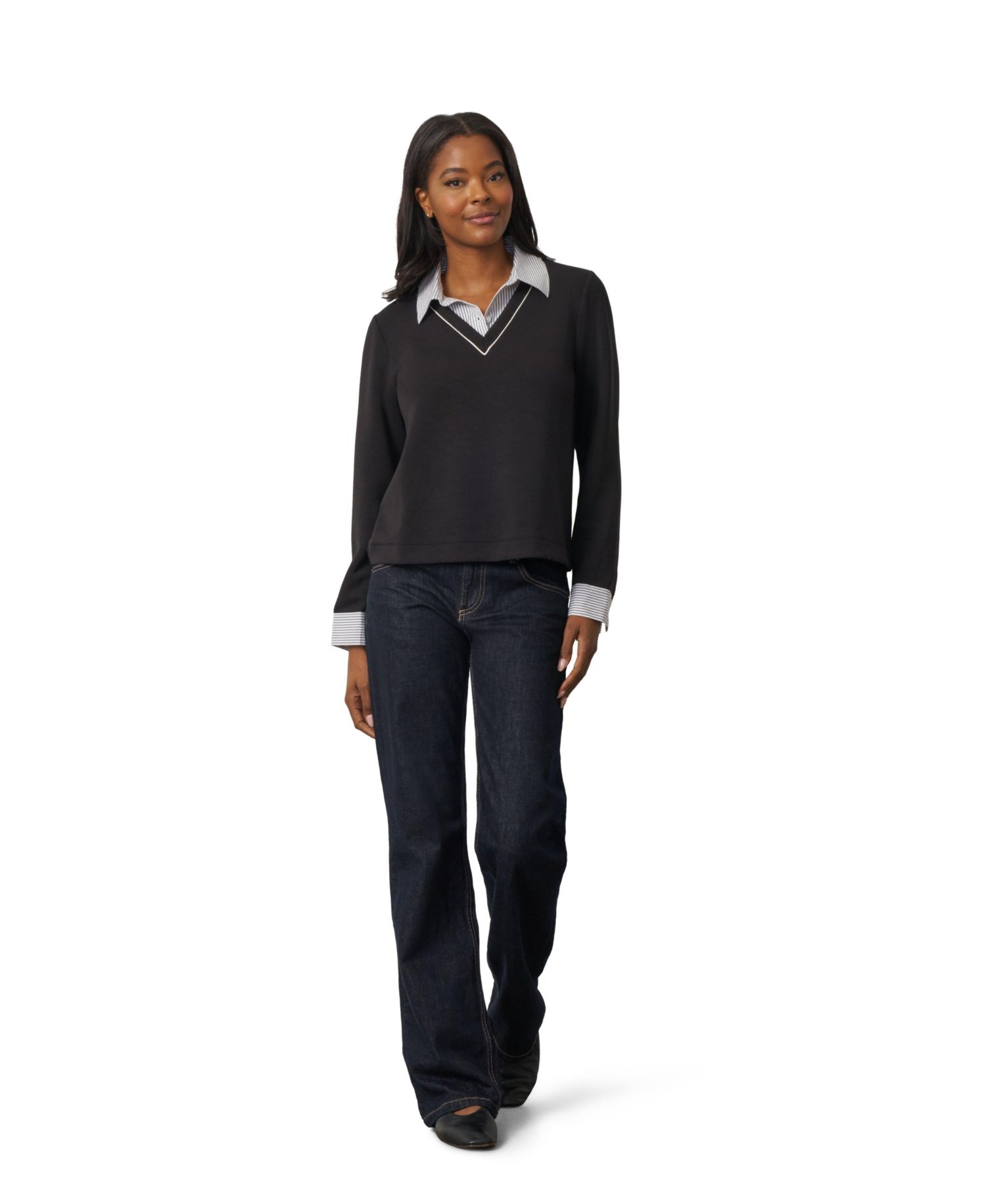 Women's Long-Sleeve Layered V-Neck Top