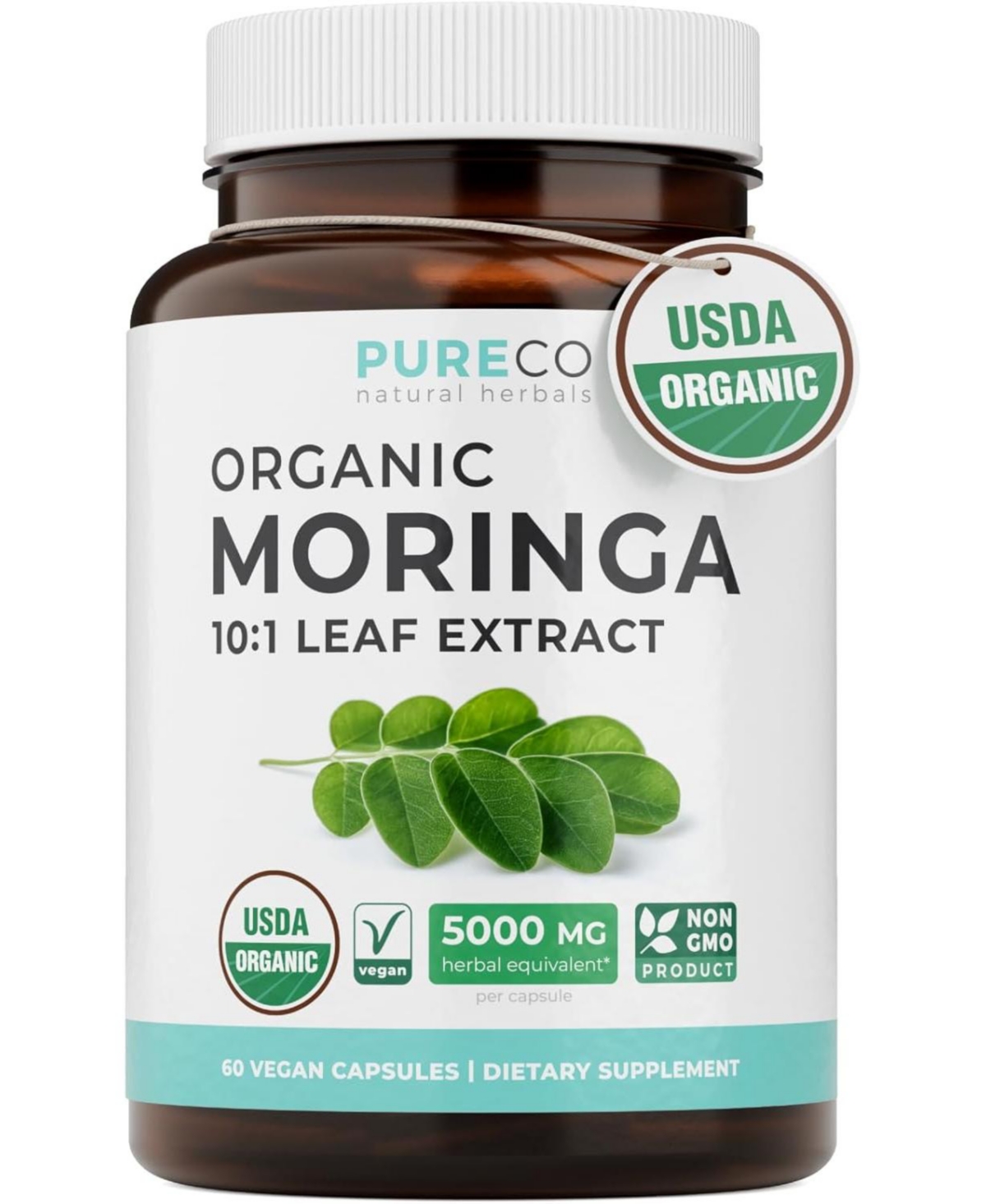 Pure Co Moringa Leaf Supplement, High Potency Moringa Leaf Extract, , Non-gmo, 60 Capsules