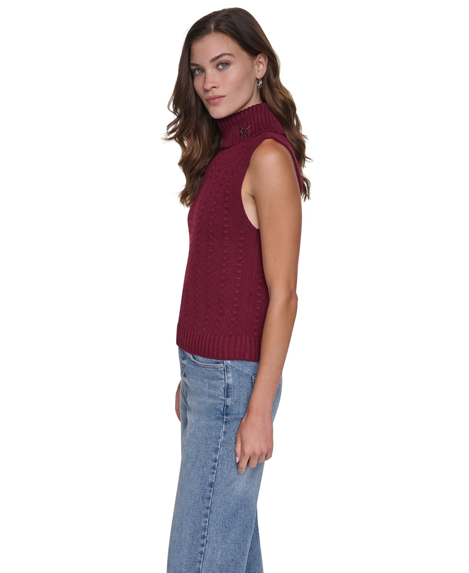 Women's Sleeveless Bobble-Stitch Turtleneck Vest