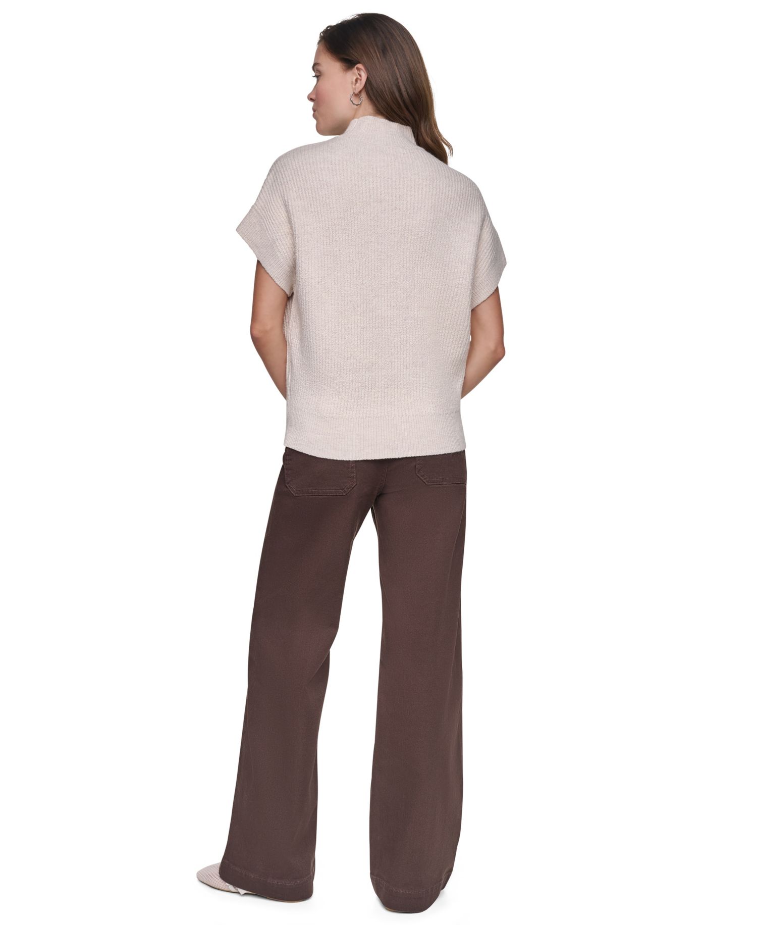 Women's Sleeveless Mock Neck Extended-Shoulder Sweater