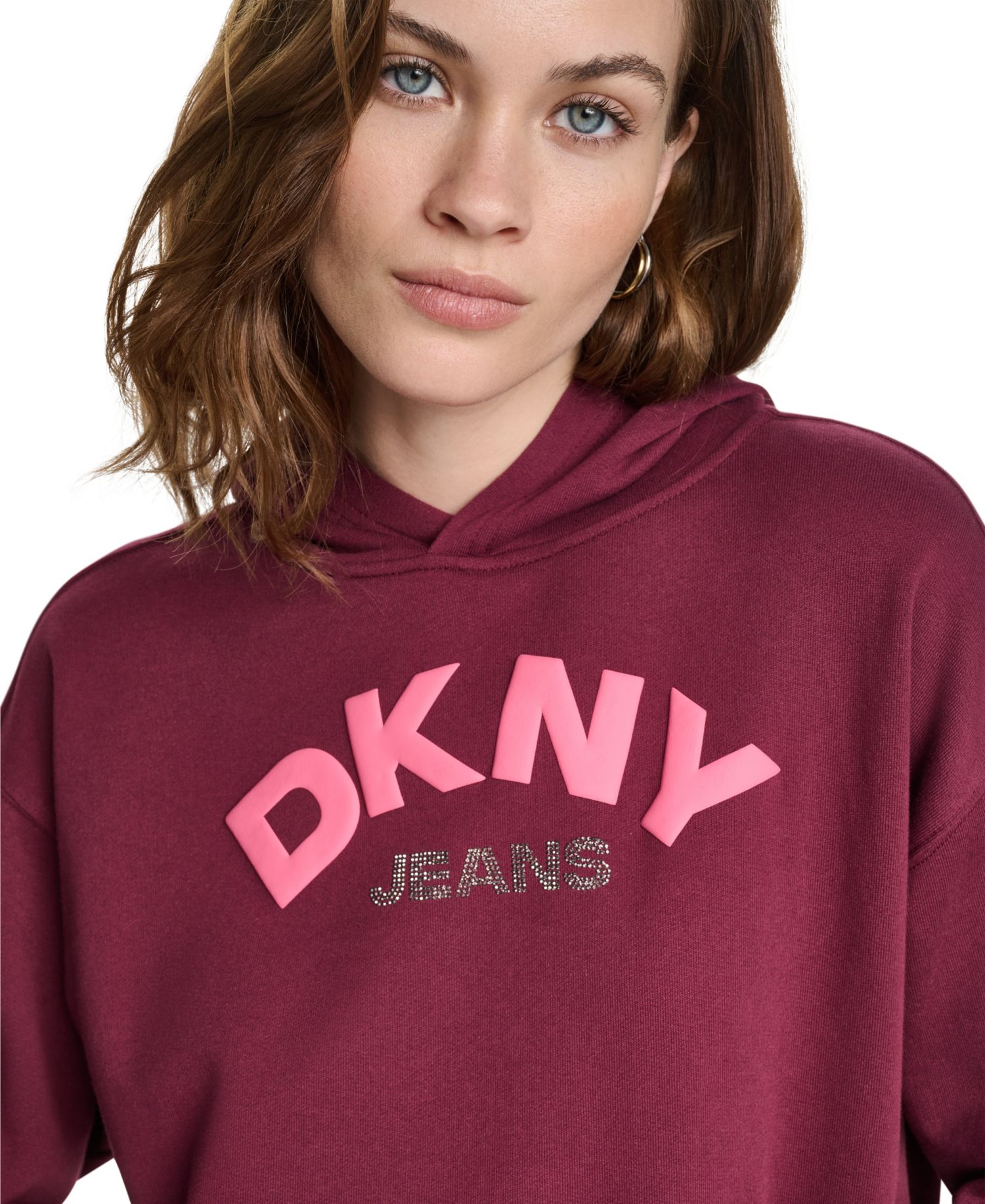 Women's Long-Sleeve Rhinestone-Logo Puff-Graphic Hoodie