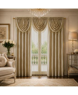 6 Piece Maison Estate Semi Sheer Collection Window Curtains and Beaded Valance Set