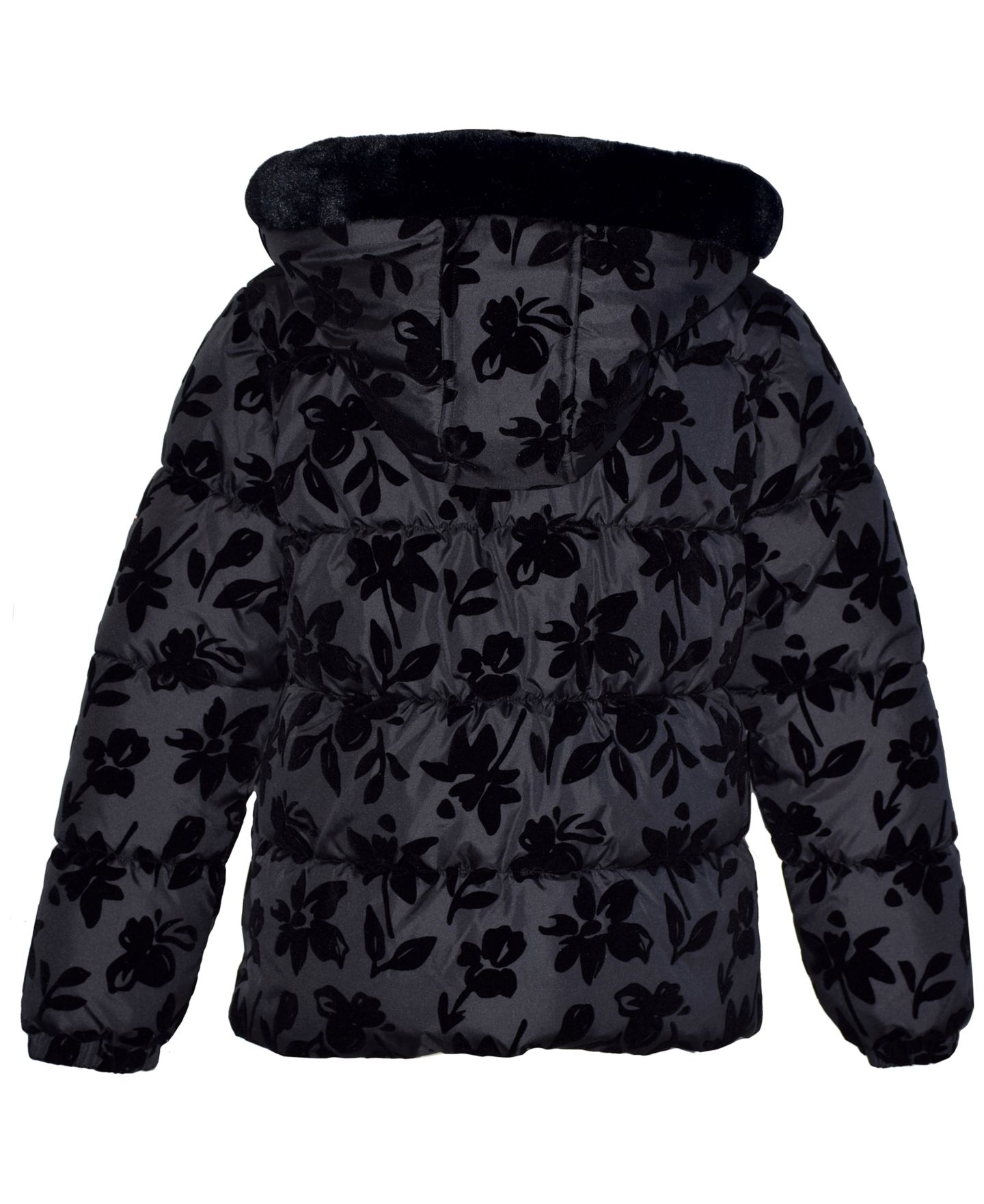 Куртка Kensie Girl Floral Flocked Puffer Jacket для девочек, цвет: Чёрный — фото 2