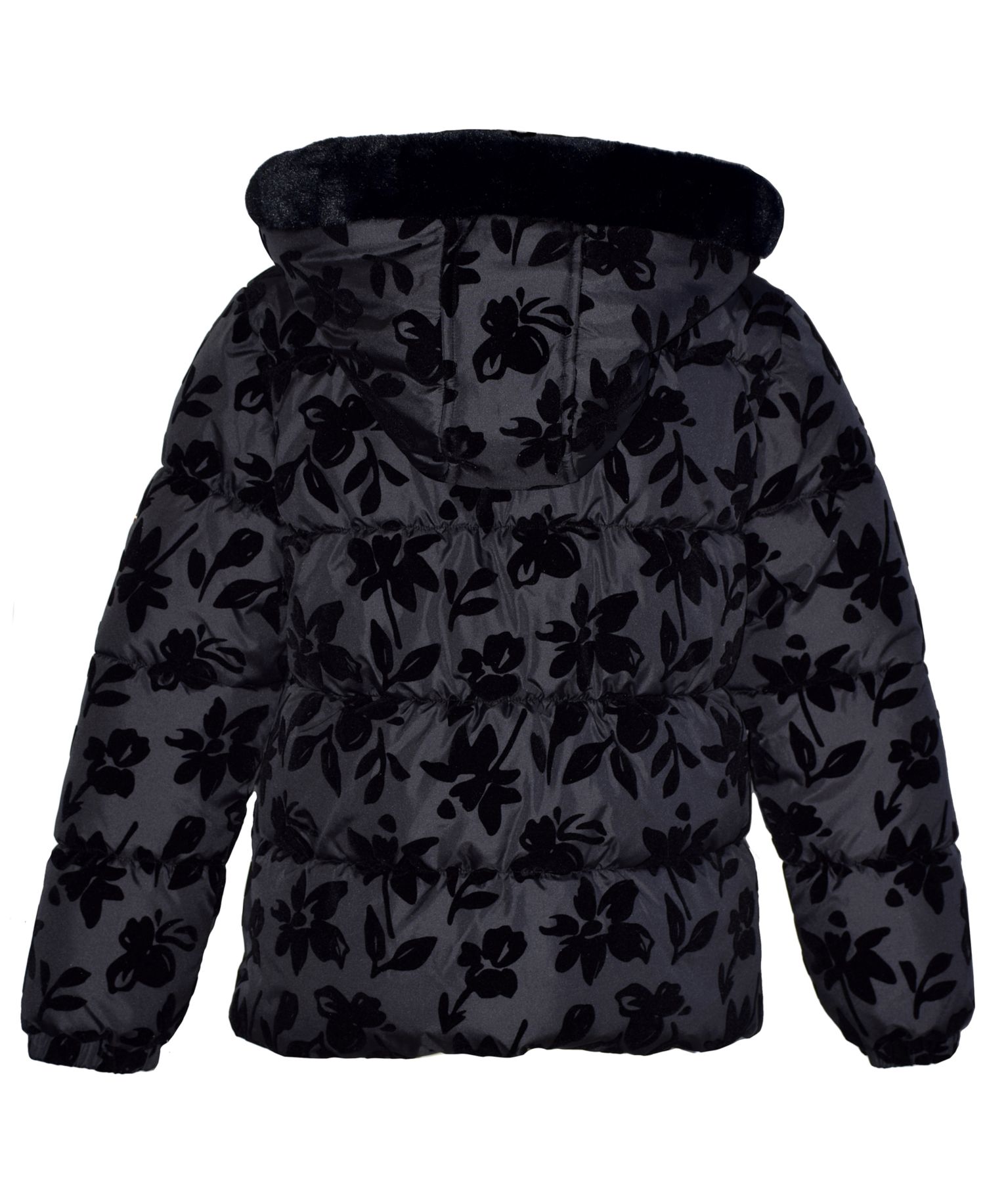 Girls' 5-16 Floral Flocked Puffer Jacket
