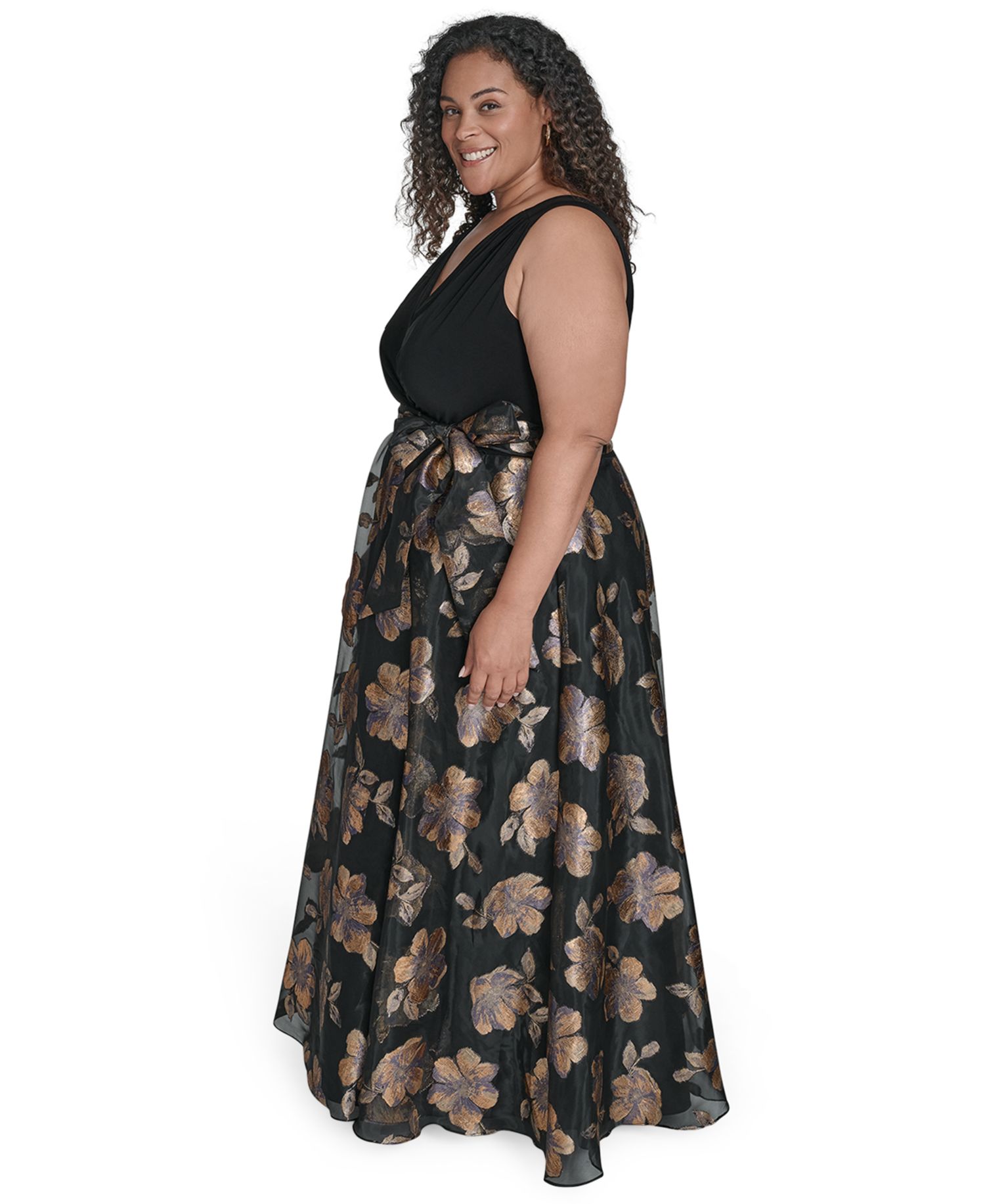 Plus Size Wrap Surplice V-Neck Sleeveless Gown