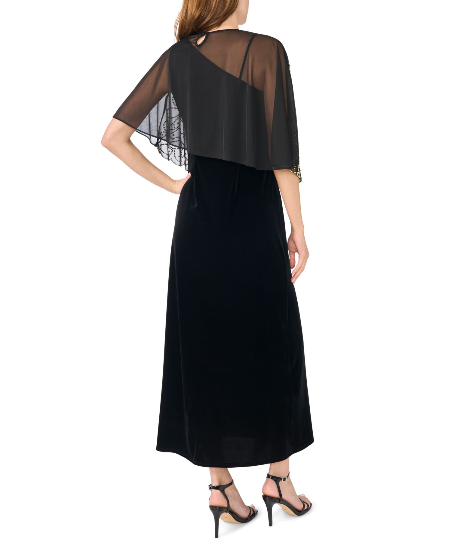 Women's Faraj Velvet Beaded-Cape Maxi Dress