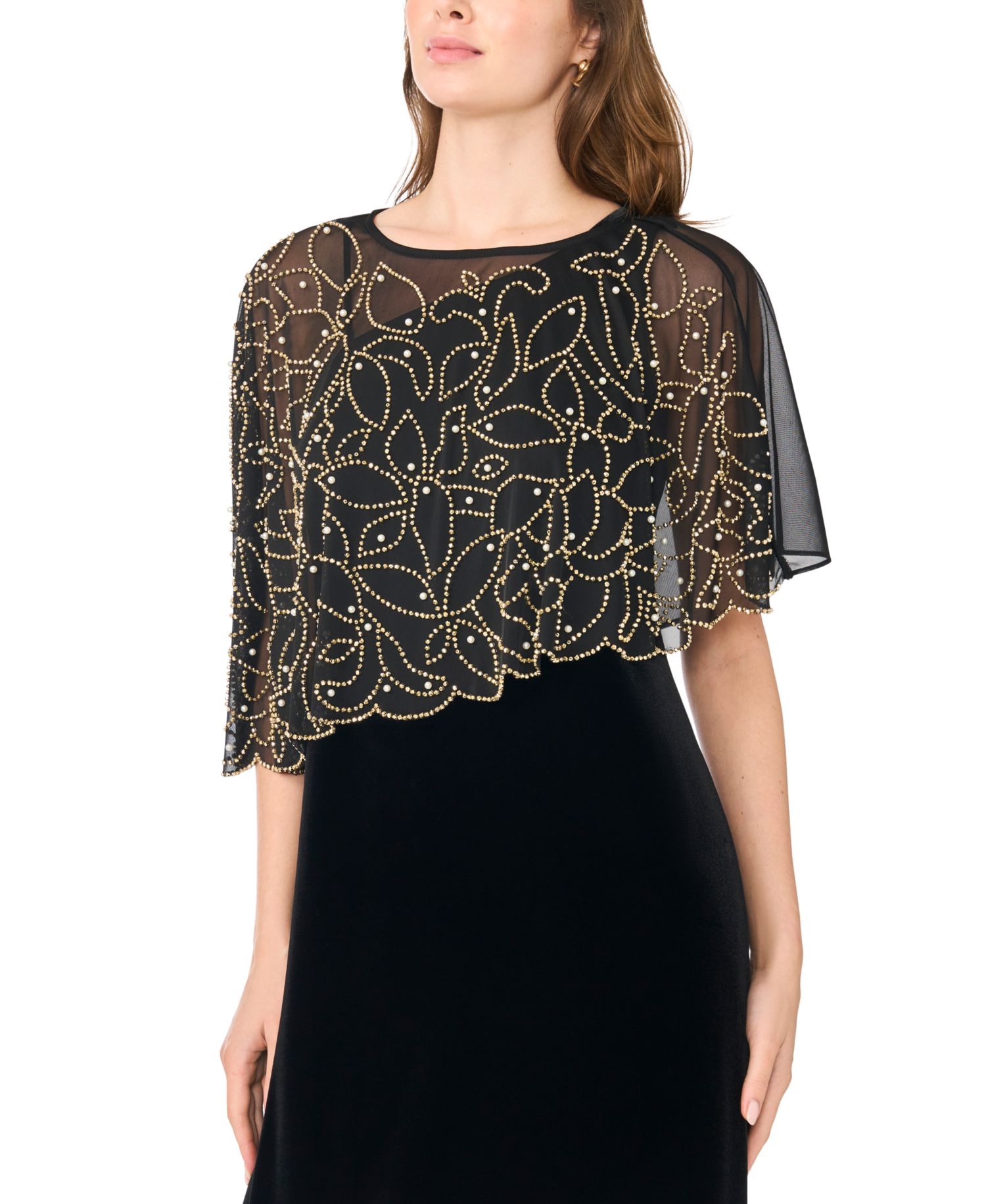 Women's Faraj Velvet Beaded-Cape Maxi Dress