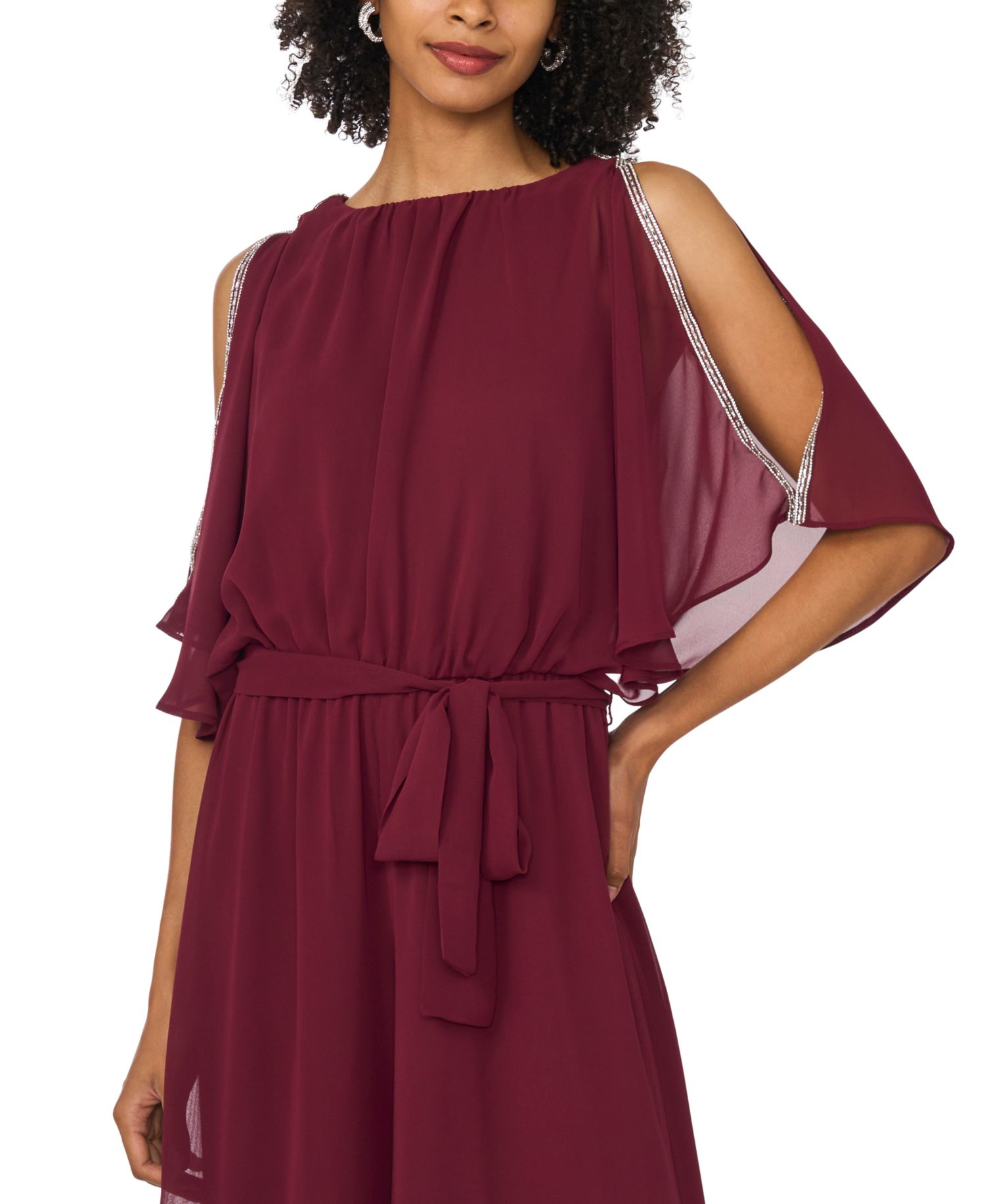 Women's Belted Blouson Boat Neck Jumpsuit
