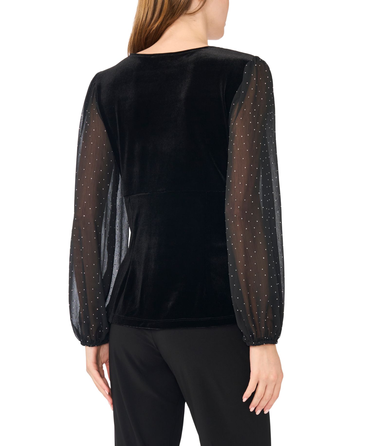 Petite Surplice Wrap Long-Sleeve Velvet Top