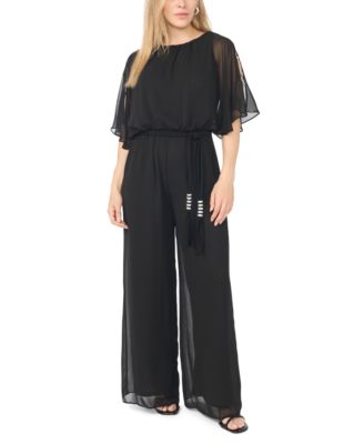Petite Bar-Sleeve Crew Neck Jumpsuit