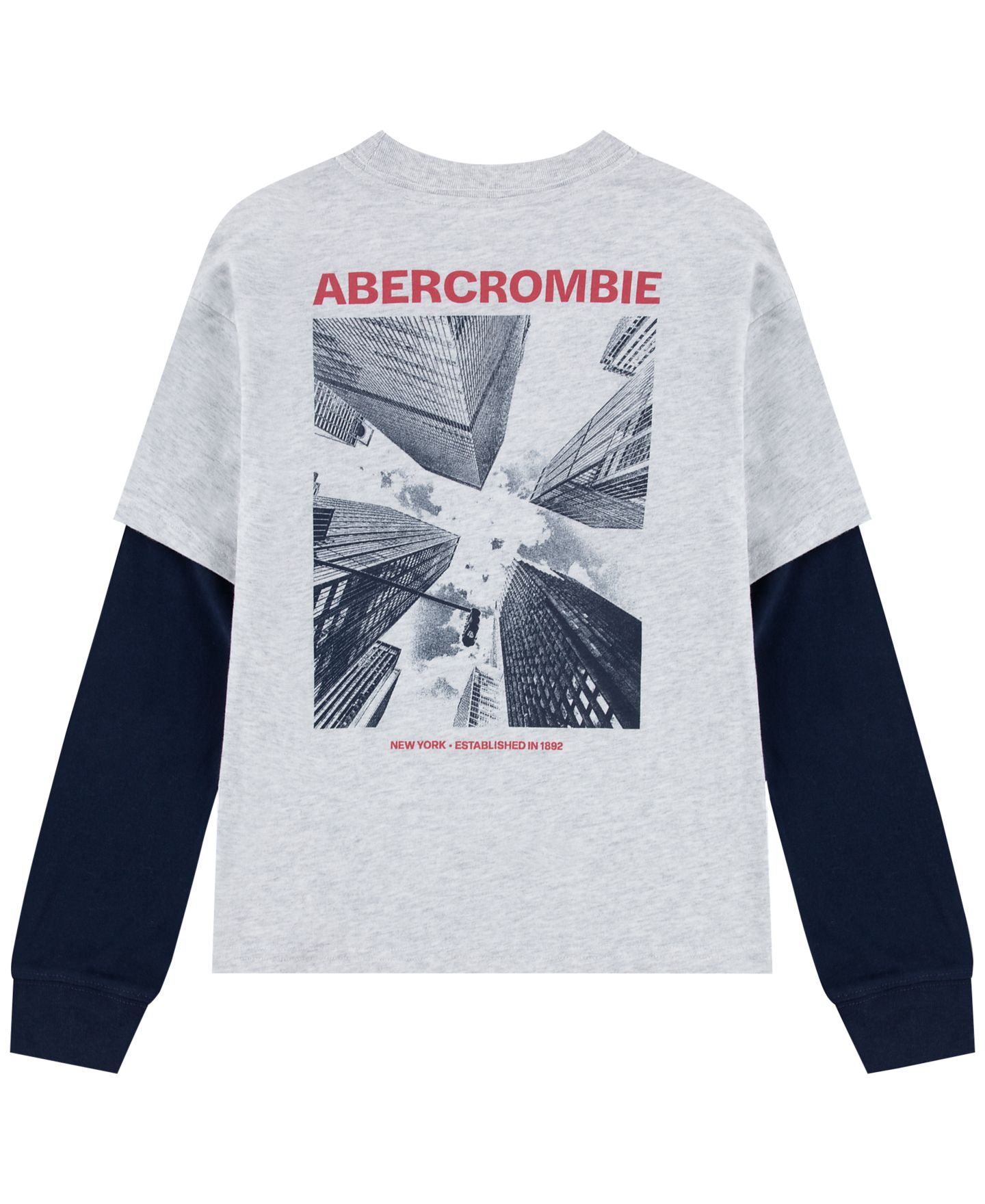 Футболка abercrombie kids Long-Sleeve Graphic для мальчиков, цвет: Светлый серый меланжевый — фото 2