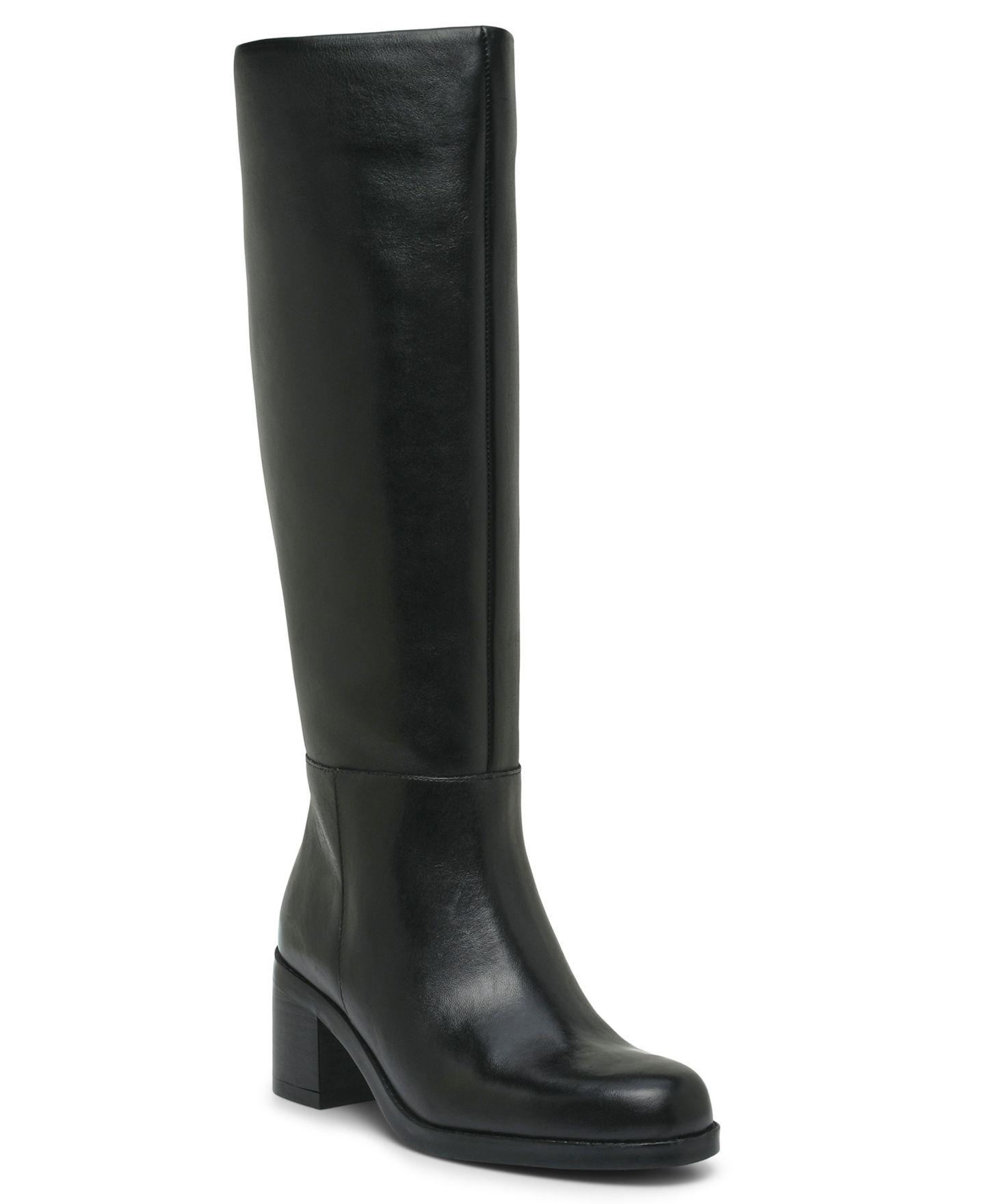 Женские ботинки Vince Camuto Ammar Regular & Wide Calf Block-Heel Tall, цвет: Чёрный кожаный — фото 1