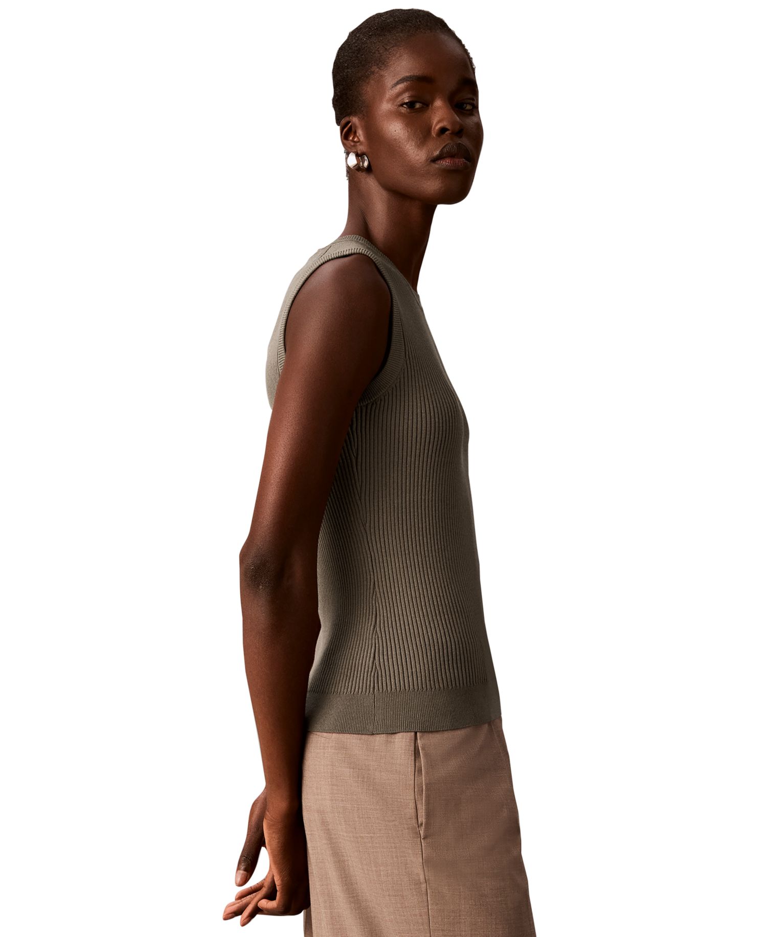 Women's Petite Ribbed Sleeveless Tank Sweater