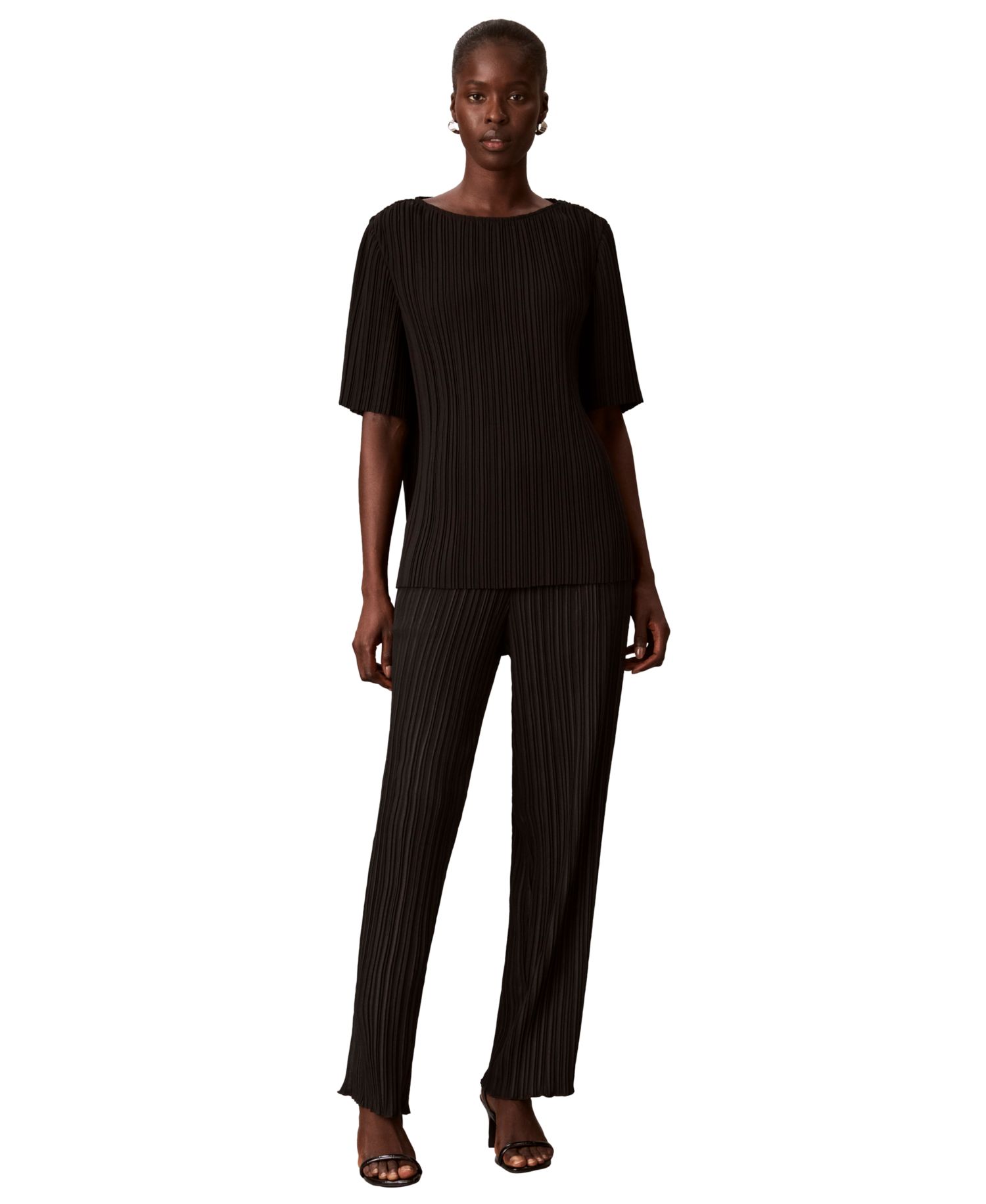 Women's Pull-On Straight-Leg Plisse Pleat Pants