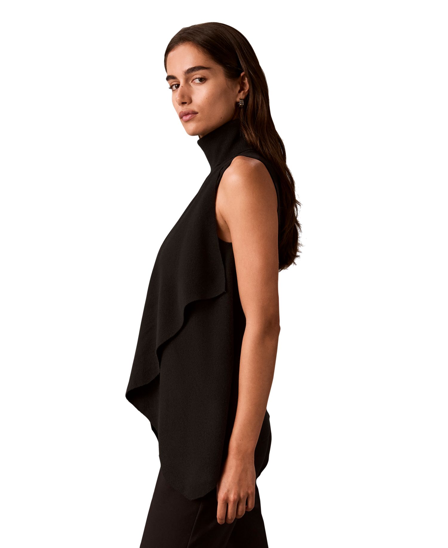 Women's Drape Front Mock Neck Sleeveless Sweater