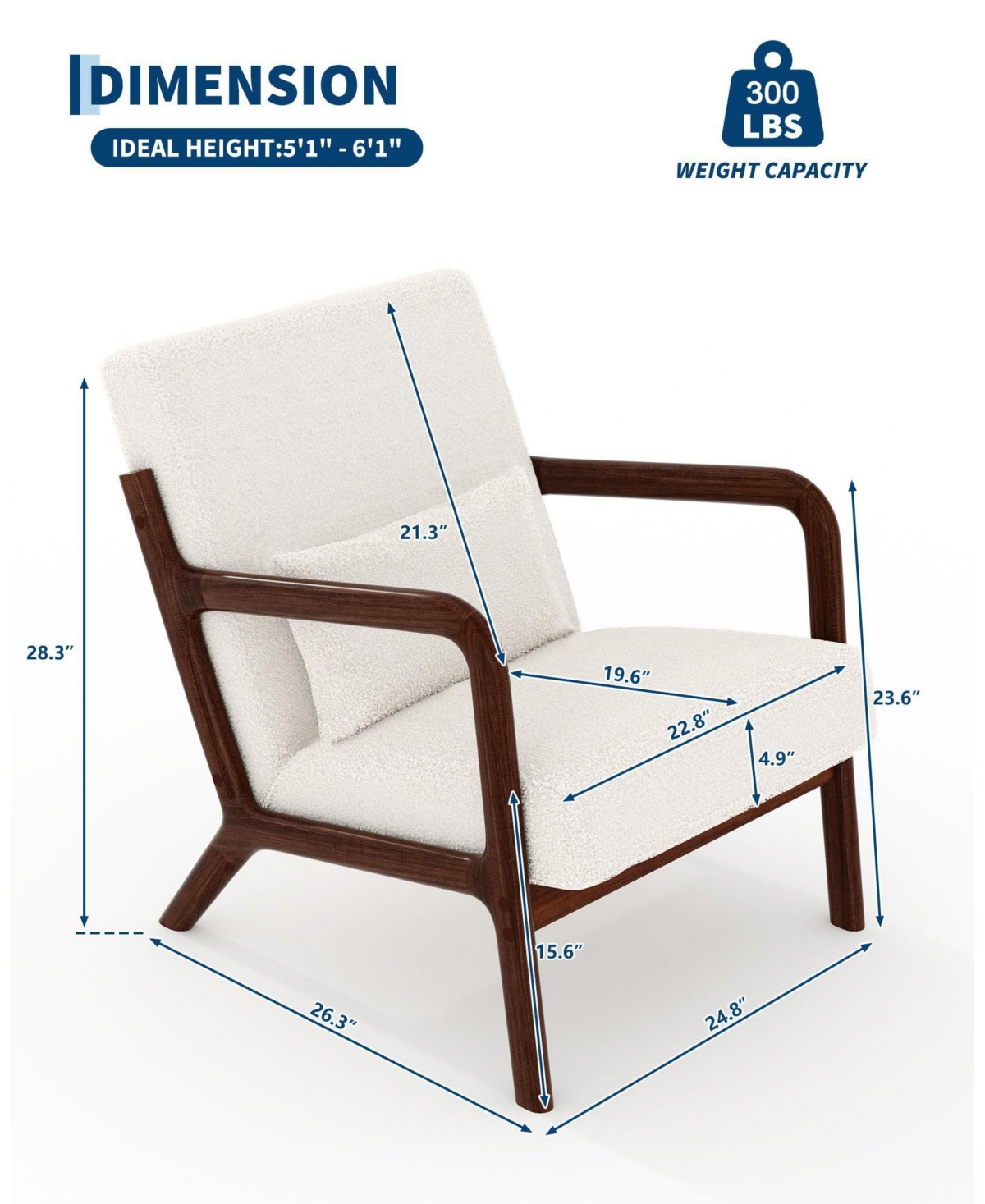 gaomon Mid-Century Modern Accent Chair, Sherpa Upholstery, Armchair with Removable Lumbar Pillow, Sturdy Reading Chair for Living Room, Bedroom
